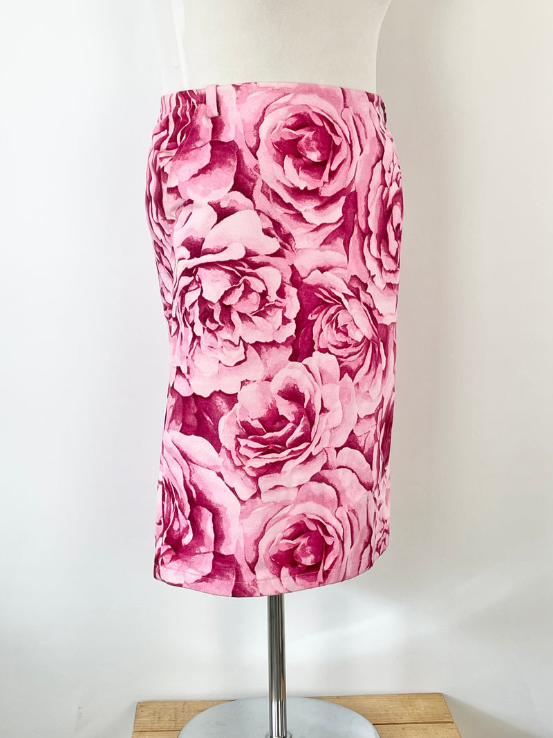 Max Mara Pink Floral Denim Midi Skirt - AU14