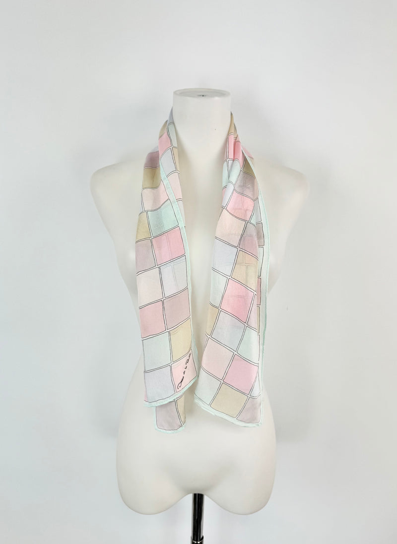 Oscar de la Renta Pastel Pink & Purple Long Silk Scarf
