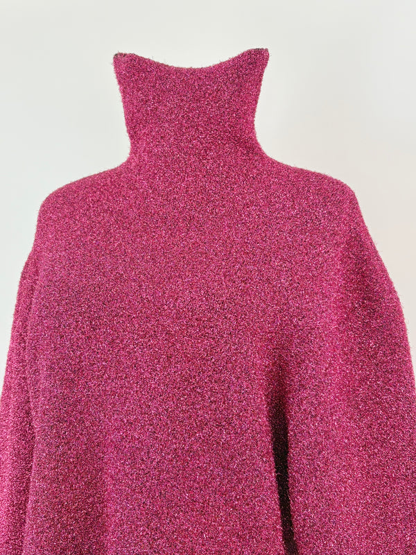 Balenciaga Raspberry Metallic-Glitter Asymmetric Sweater - AU6/8