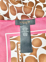 Coach Chocolate & Rose Pink Silk Logo Scarf