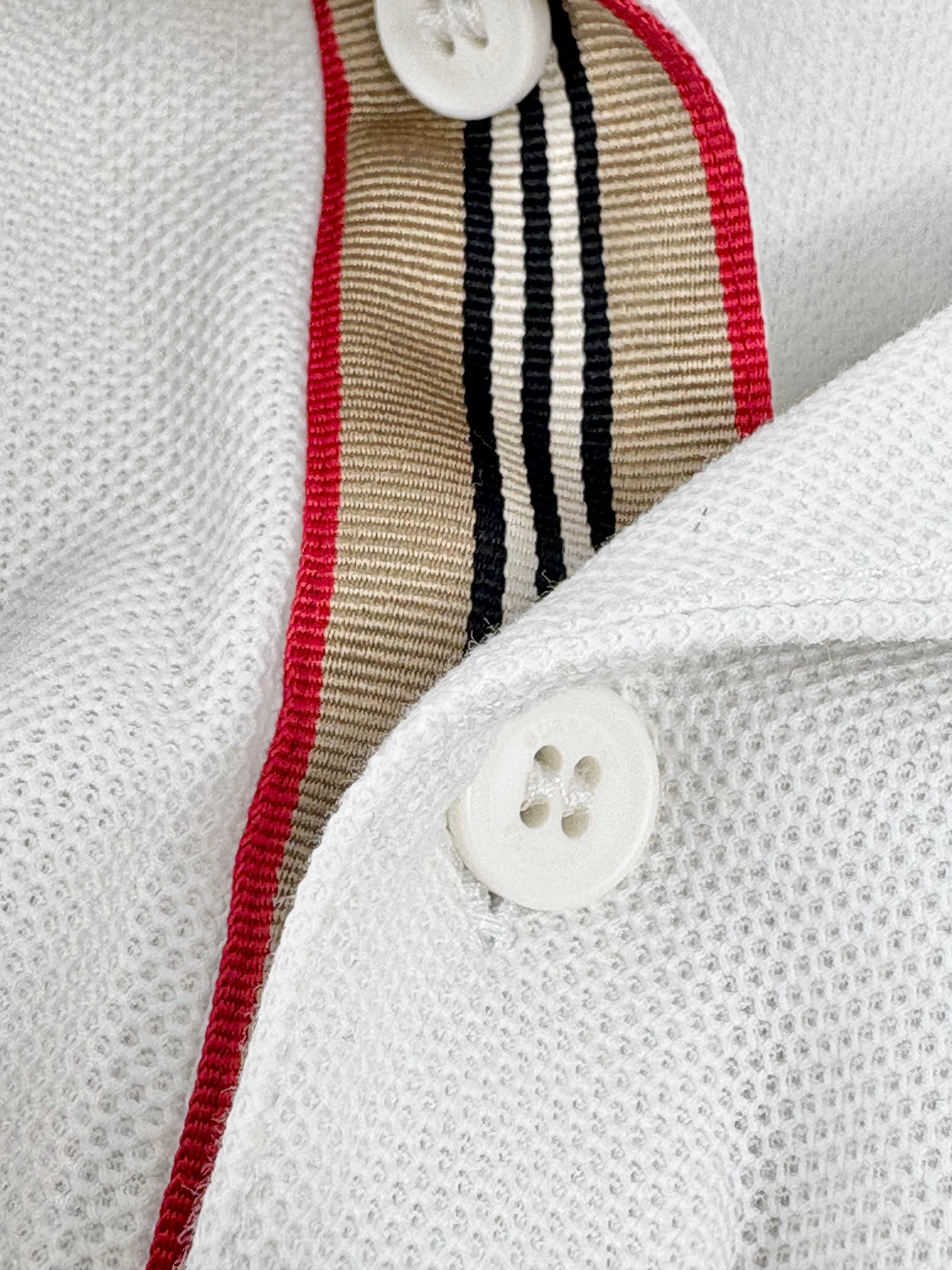 Burberry White Pique-Cotton Polo Top - S