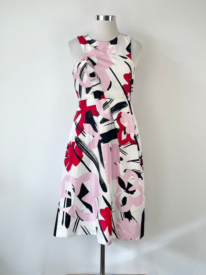 Jayson Brunsdon White, Red & Pink Patterned Midi Dress - AU12