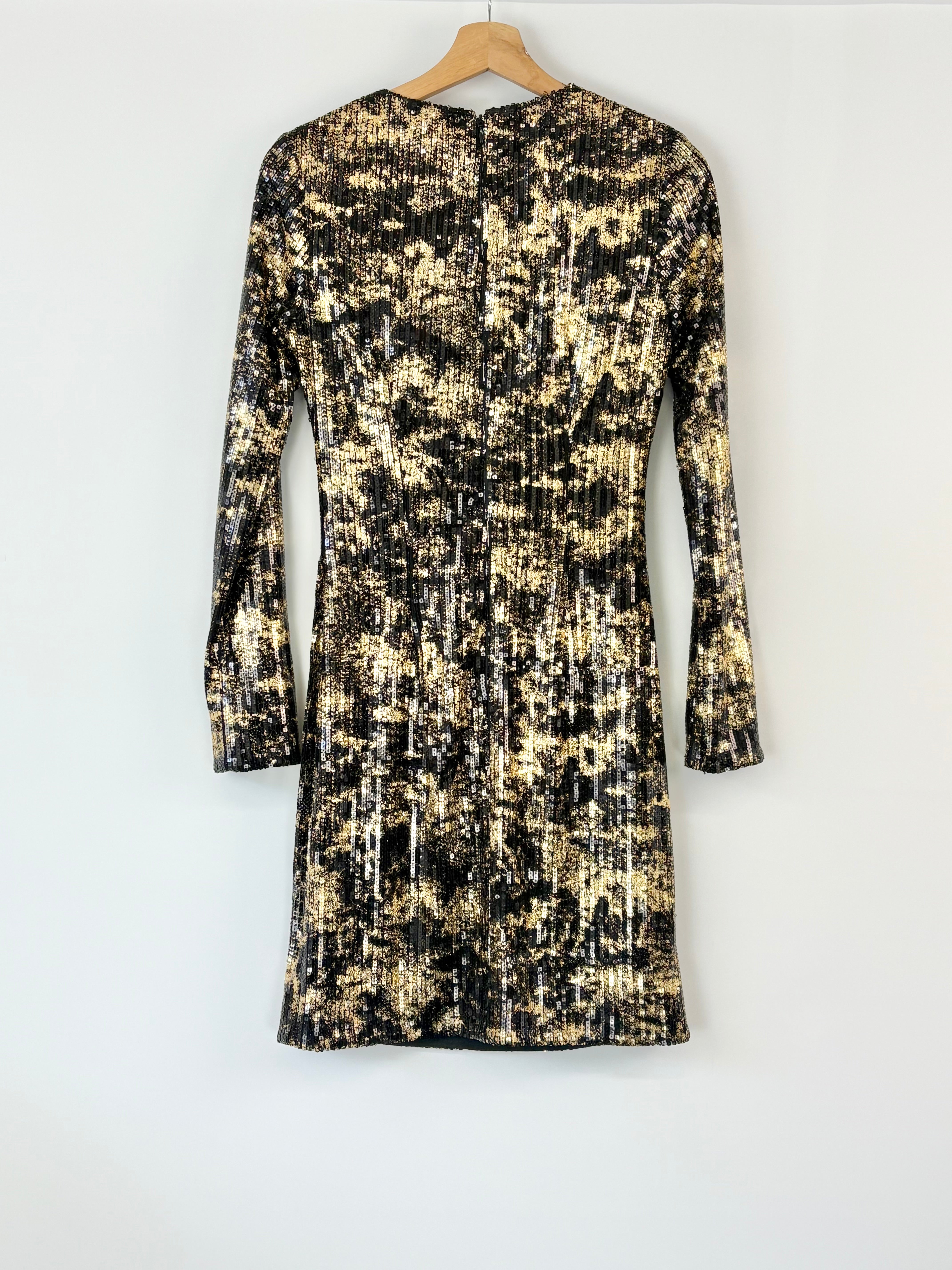 Adam Lippes Black & Gold Sequined Shift Dress - AU8