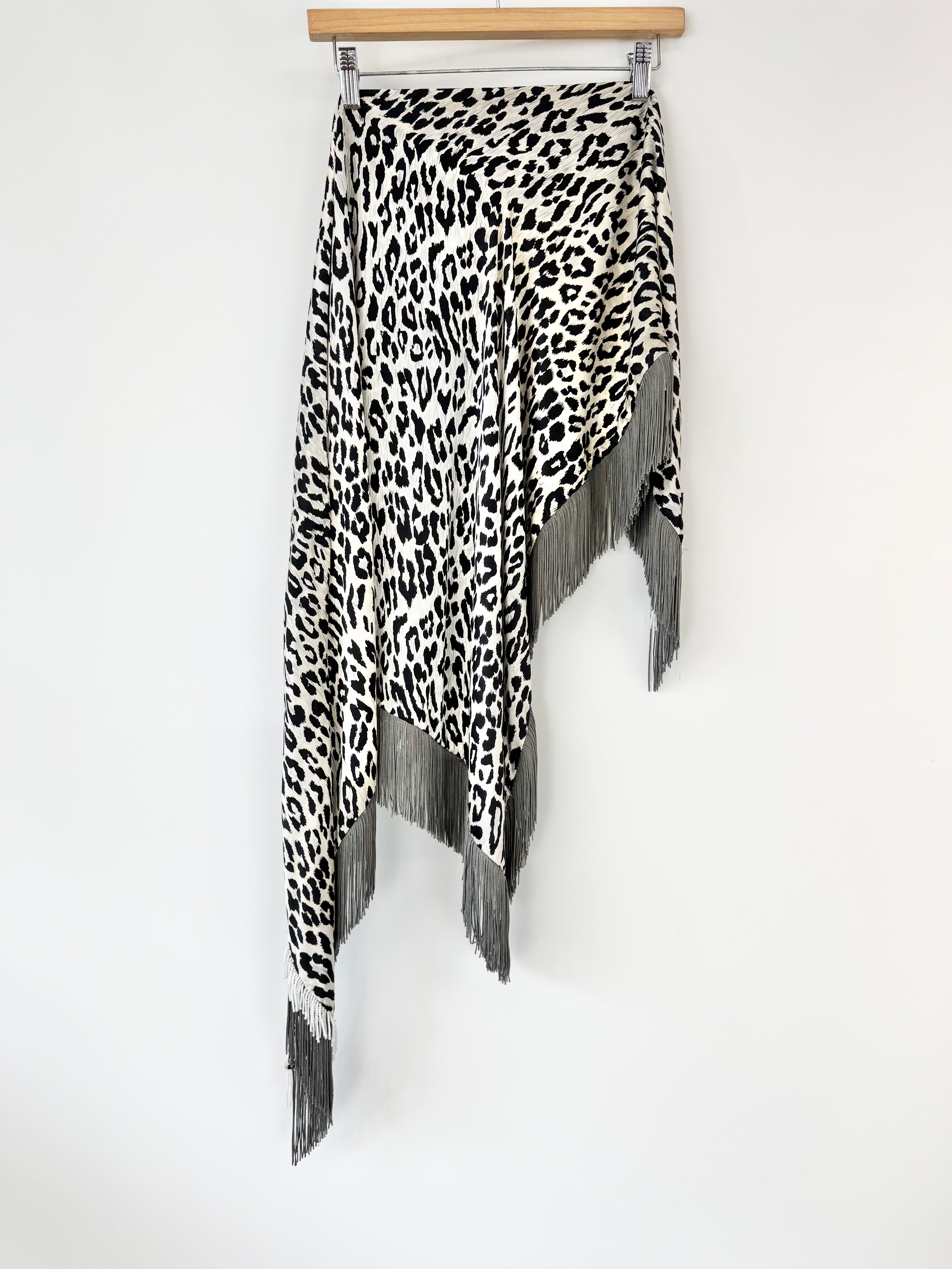 Prova Leopard Print Pattern Silk Beaded Triangle Scarf