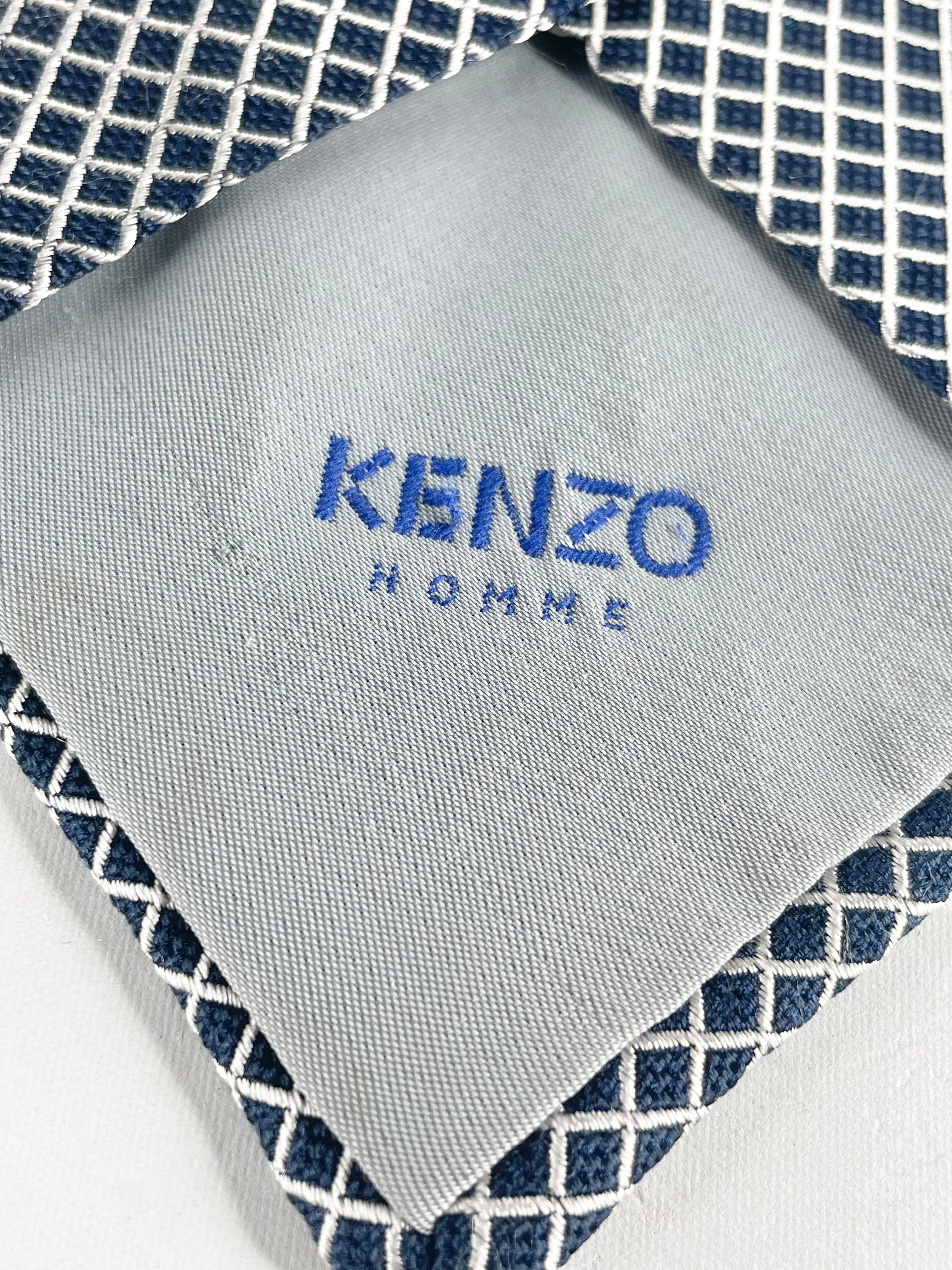 Kenzo Homme Navy Blue & White Check Silk Tie