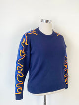 Sandro Blue 'Foma' Embroidered Mesh Sleeve Sweatshirt - AU10/12