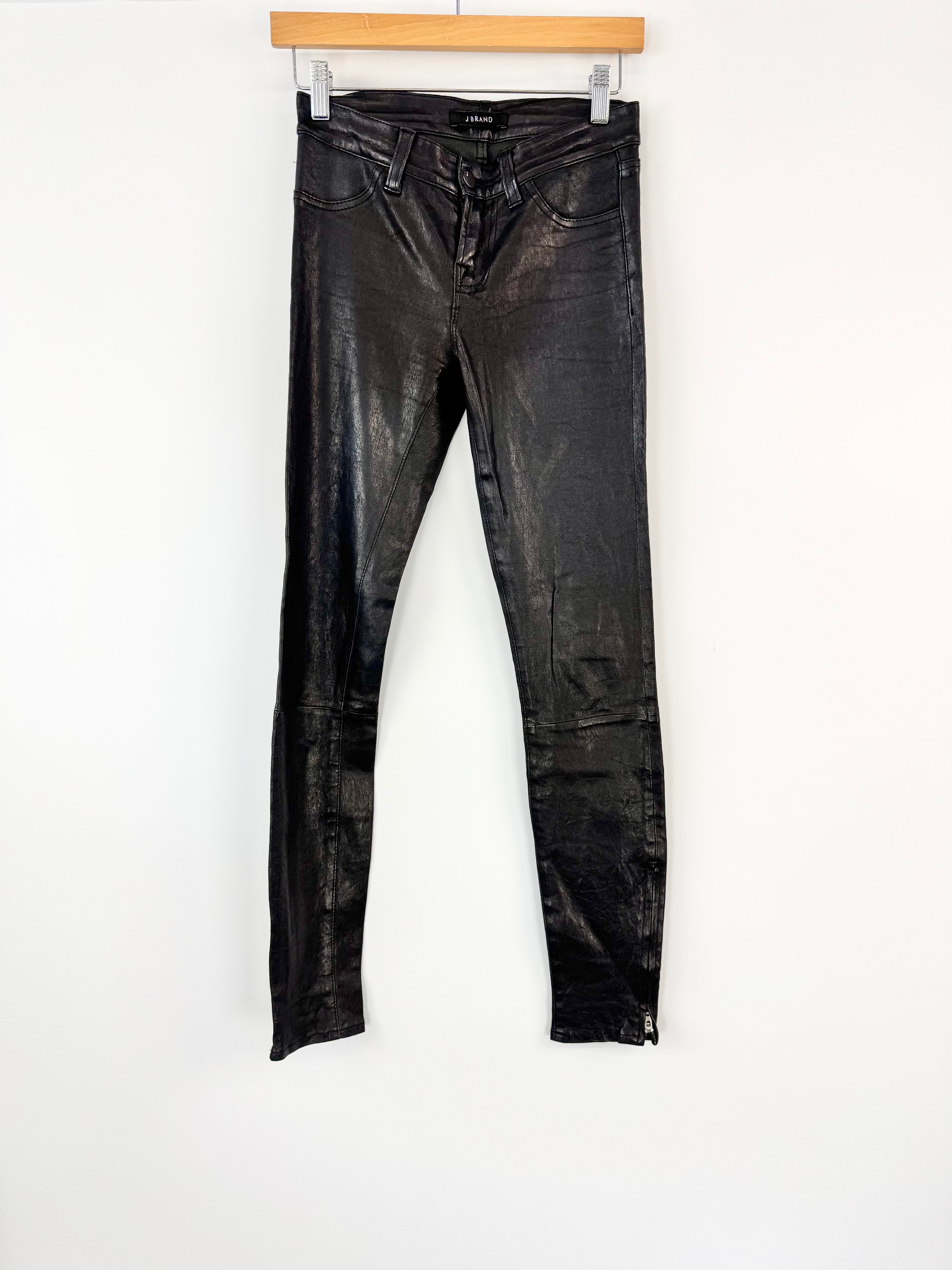 J Brand Black Leather Skinny-Leg Pants - AU6/8