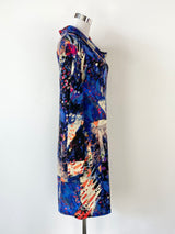 Leonard Street Blue Abstract Patterned Long Sleeve Midi Dress - AU10