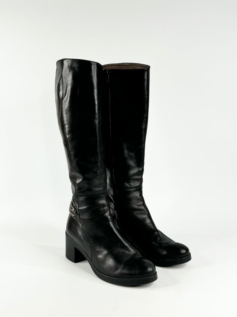 Wonders Black Chain Embellished Calf Boots - EU40