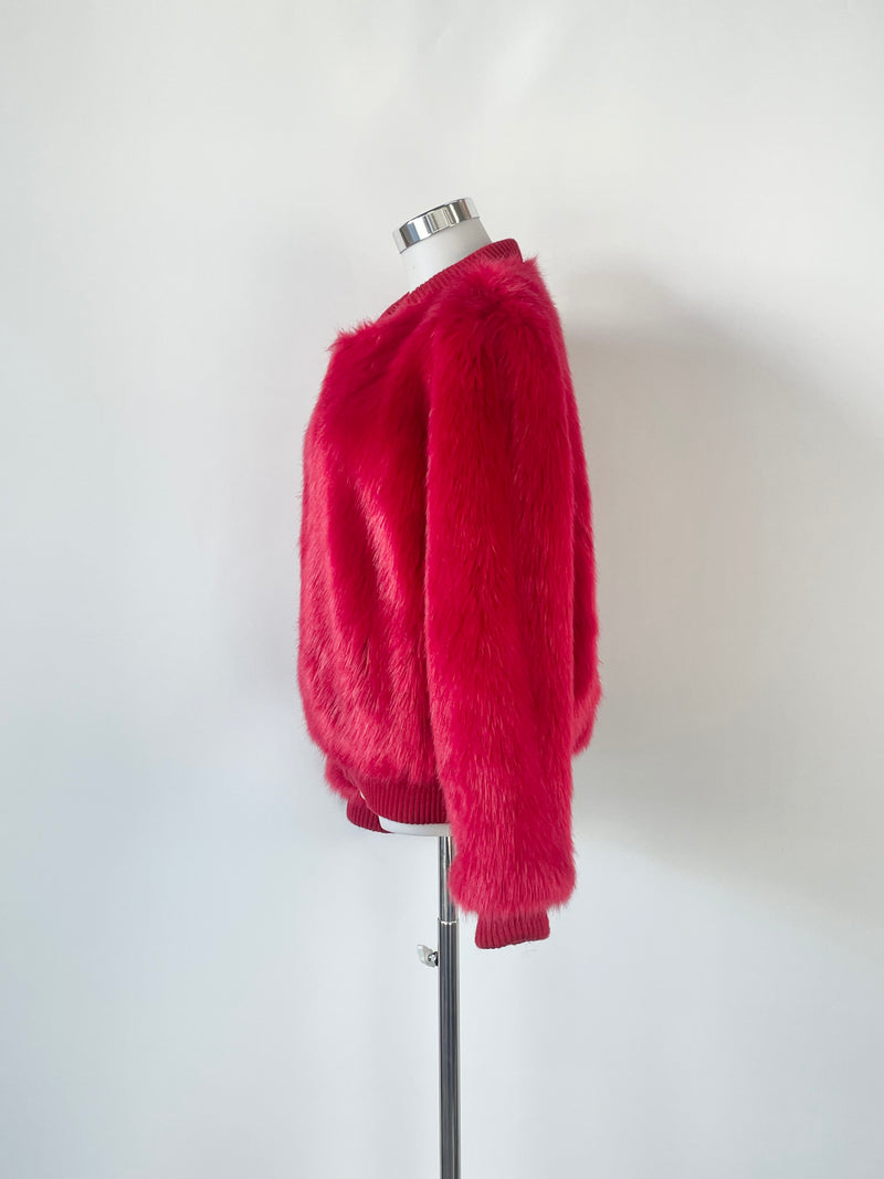 Unreal Fur Scarlet Red Faux-Fur Bomber Jacket - AU8