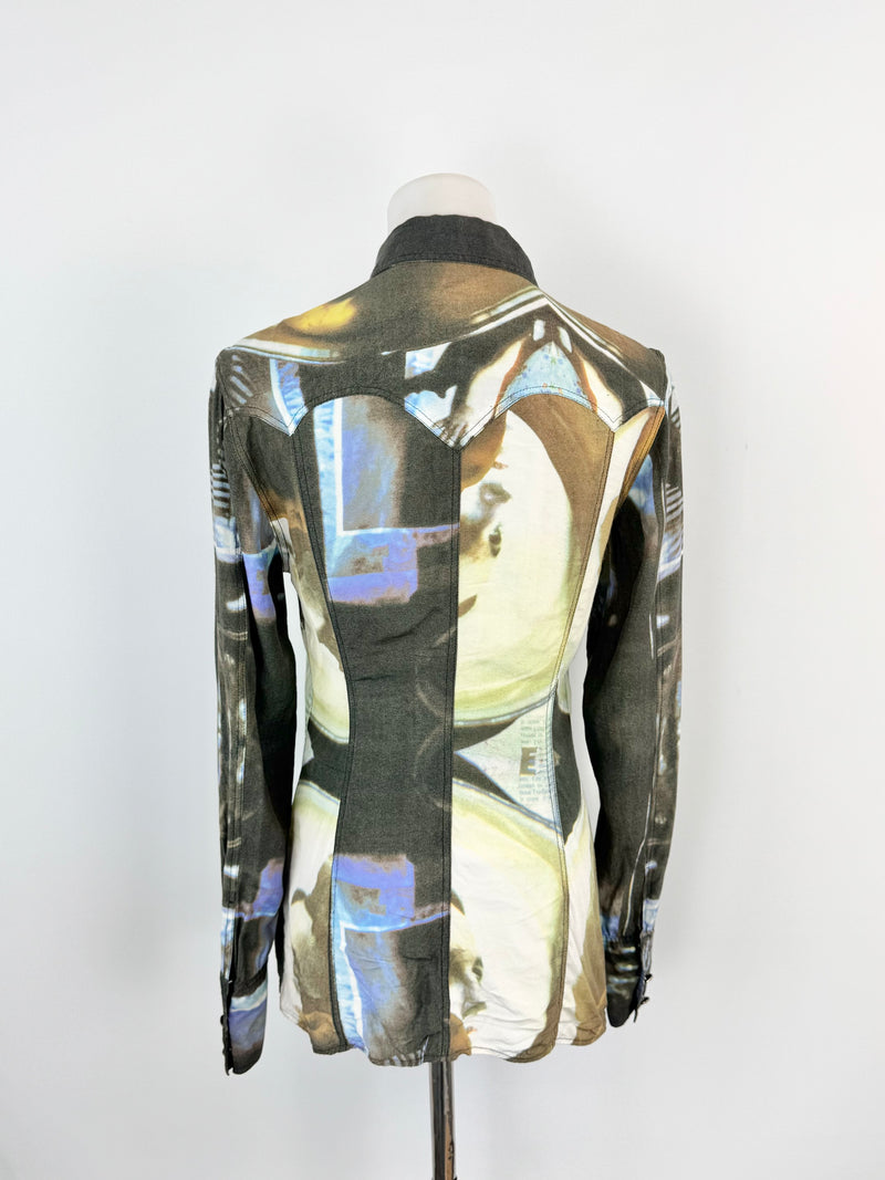 Jeans by Christian Lacroix Blue Fitted Photograph Shirt - AU6/8