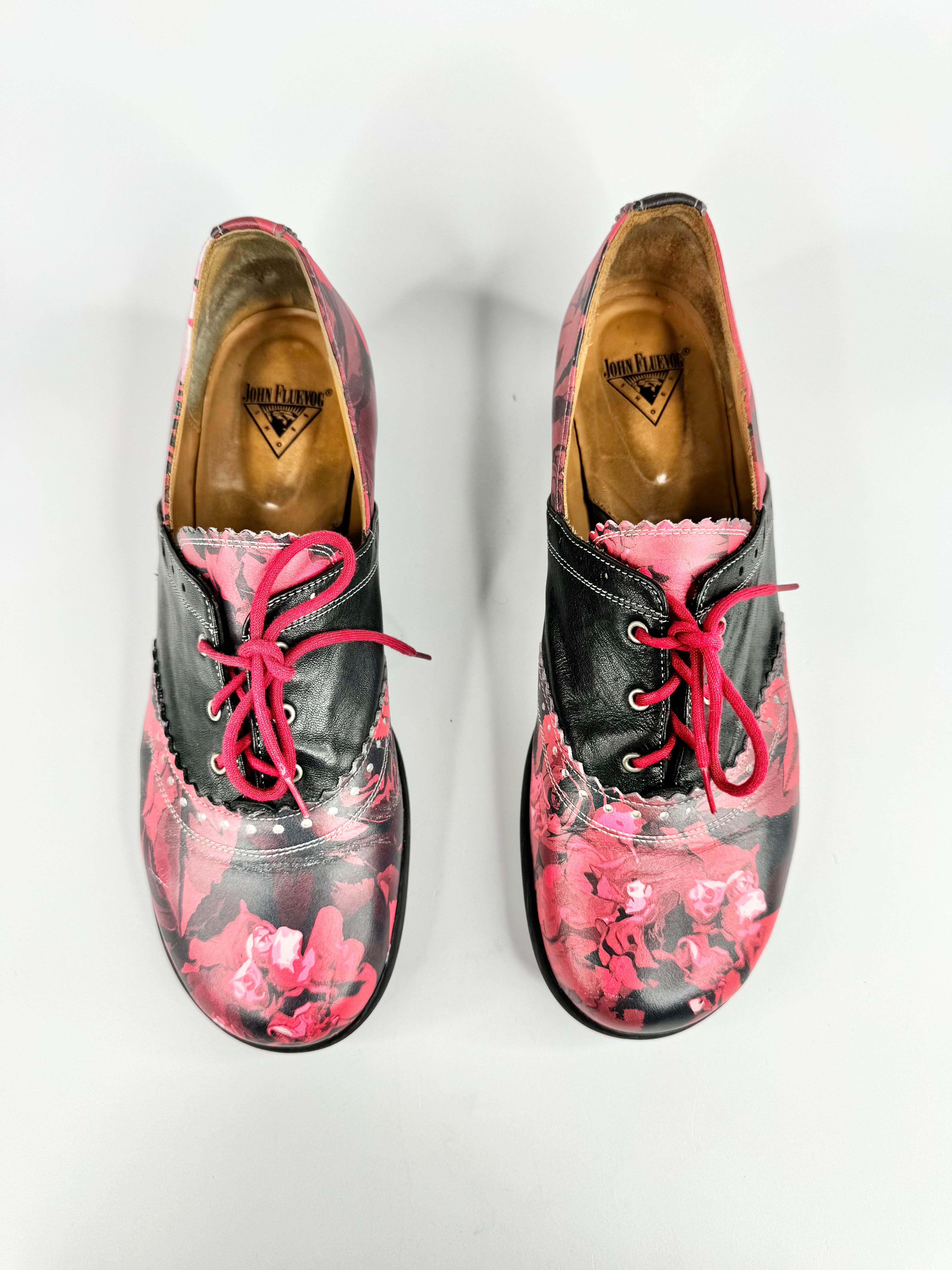 John Fluevog 'Erika' Brogued Oxford Rose Patterned Shoes - 10.5