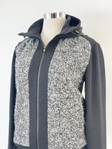 Wooyoungmi Paris Black & Grey Contrast Wool-Blend Hooded Jacket - 50