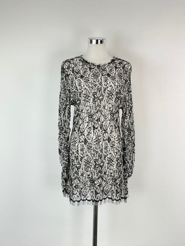 Sharon Wauchob Black & White Embroidered Lace Sheer Top - AU8/10