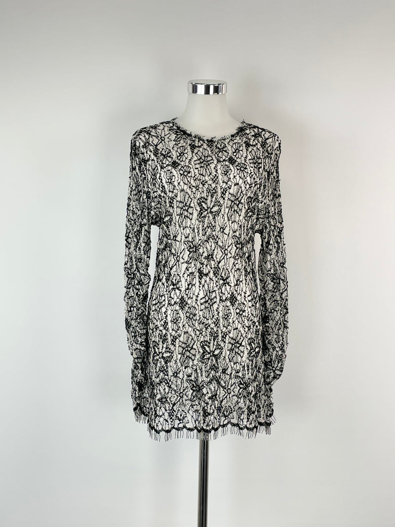 Sharon Wauchob Black & White Embroidered Lace Sheer Top - AU8/10