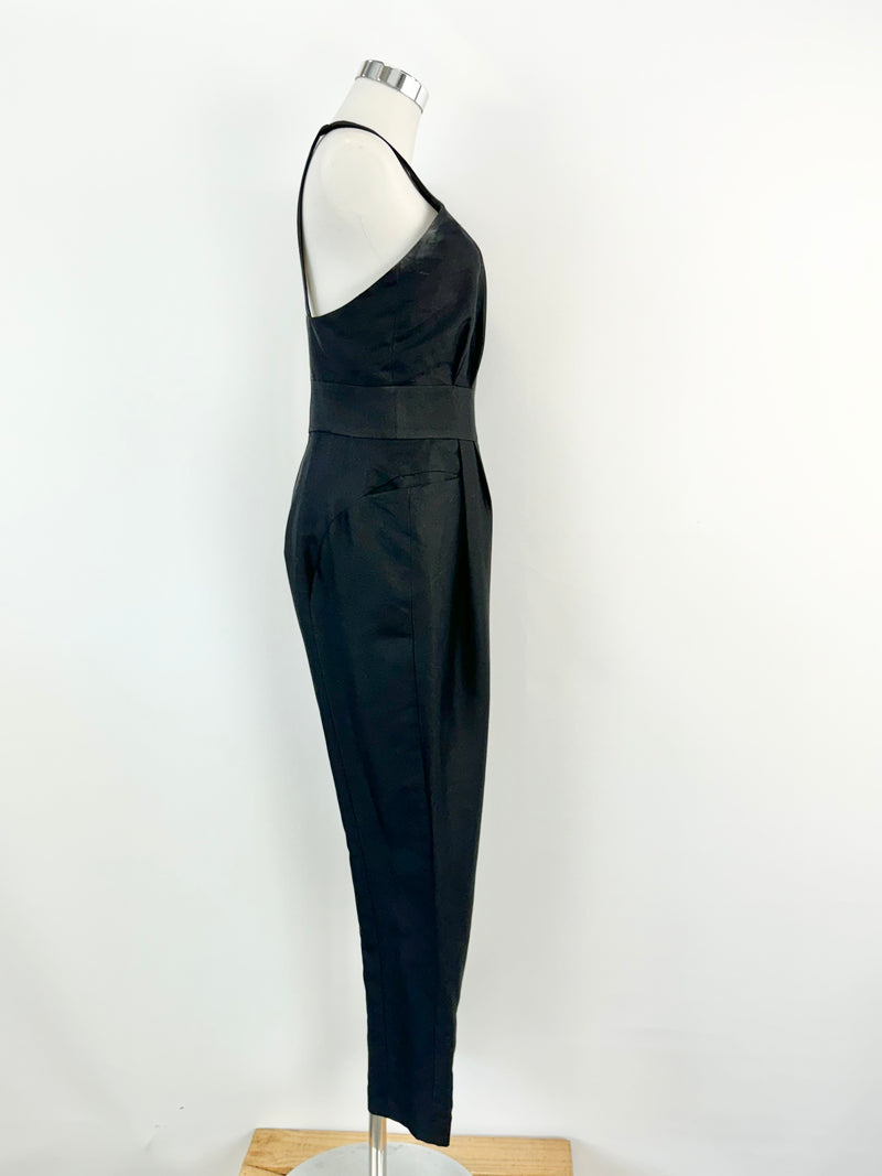 Bianca Spender Black Cotton & Silk Blend Jumpsuit - AU6