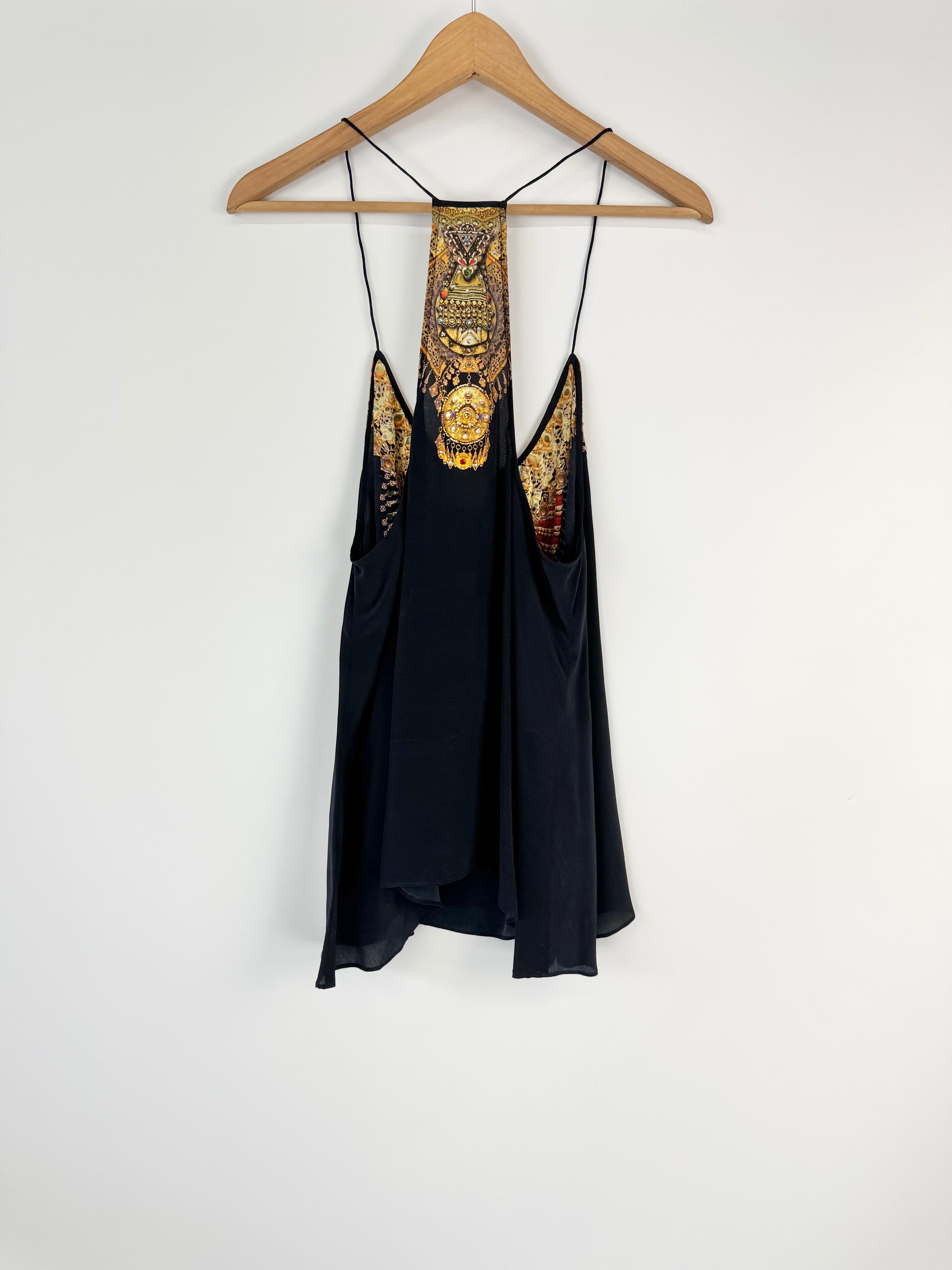 Camilla Black Silk 'T-Back Shoestring Strap Top' NWT - AU10/12