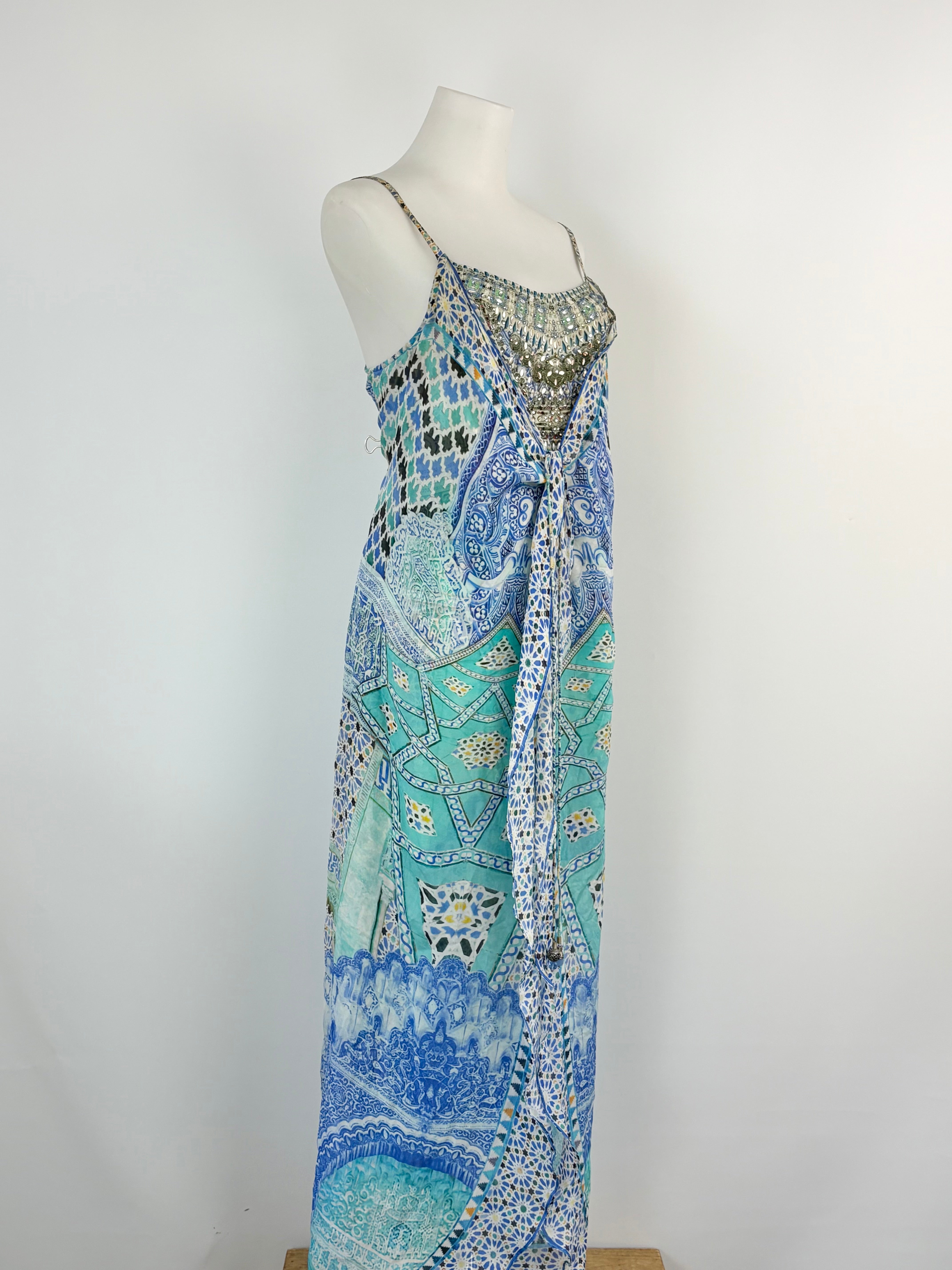 Camilla Drop-Shoulder Silk Jewel Embellished Dress - AU10