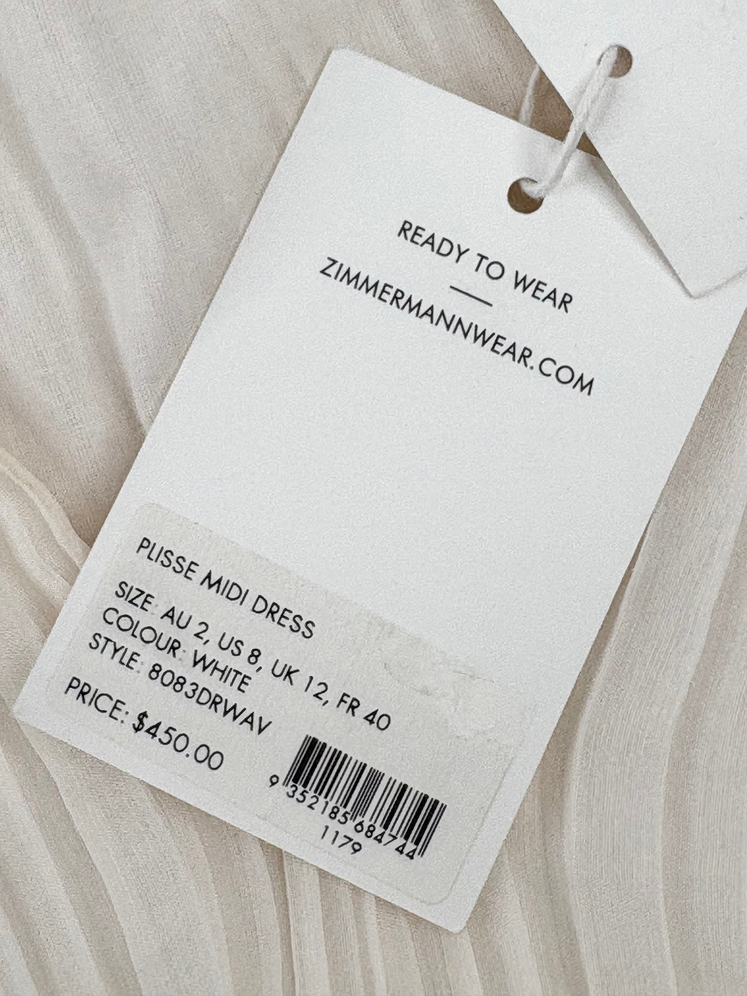Zimmermann White Pleated 'Plisse' Midi Dress - AU12