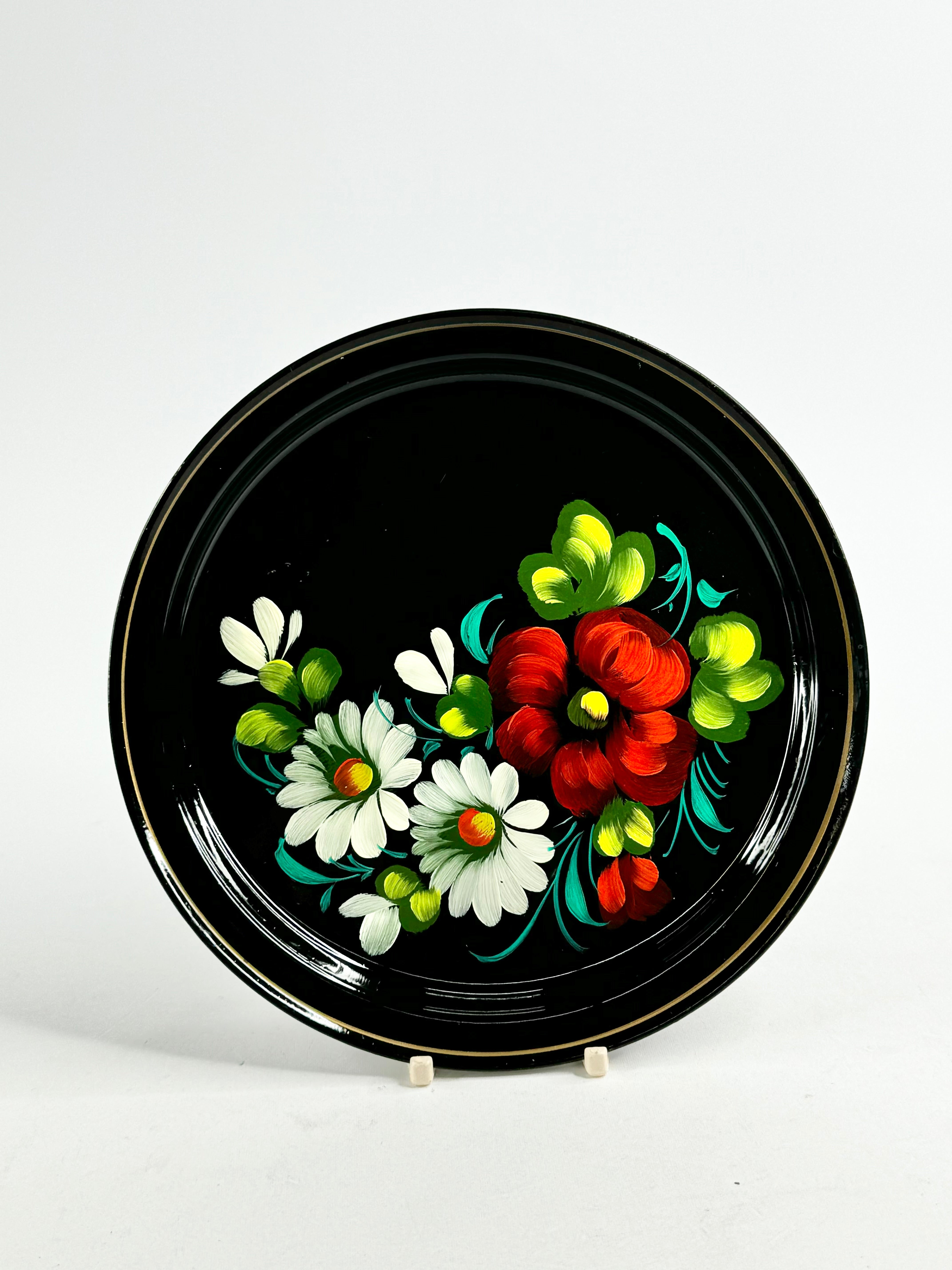 Vintage Russian Black Floral UEHA 83 Koh Plate