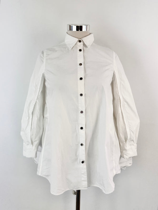 Alexander McQueen White Cotton Tiered Blouse - AU10/12