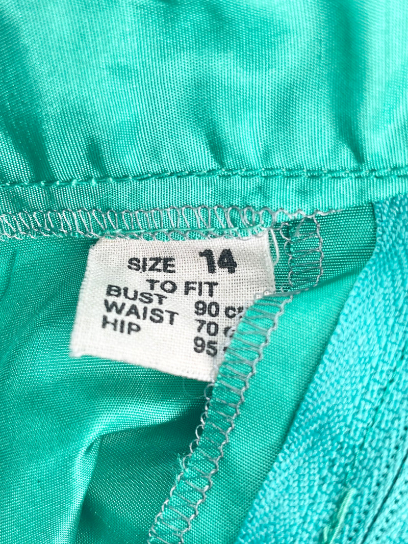 80s Vintage Geoff Bade Satin Emerald Green Twinset - AU10/12