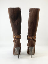 Fiorina Suede Bejewelled Stiletto Boots - EU38