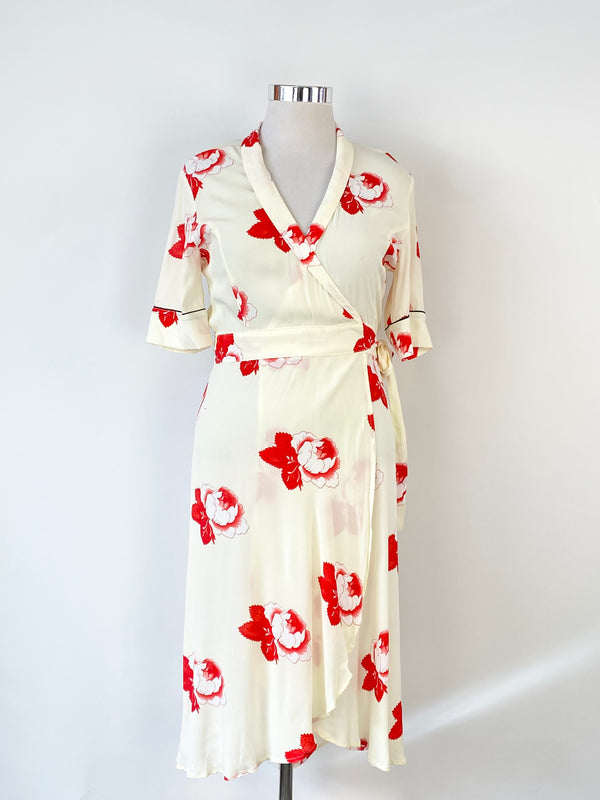 Ganni Cream Wrap Floral Dress - AU10