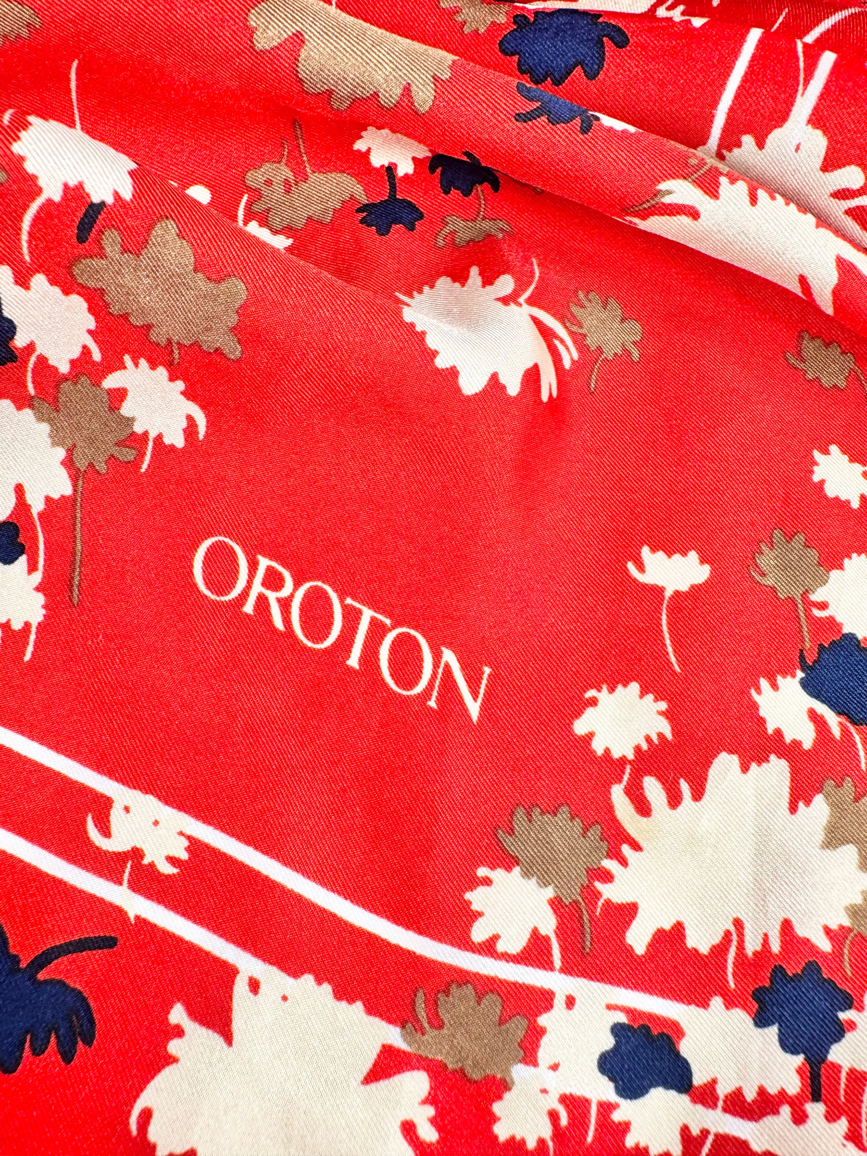 Oroton Red Silk Floral Scarf
