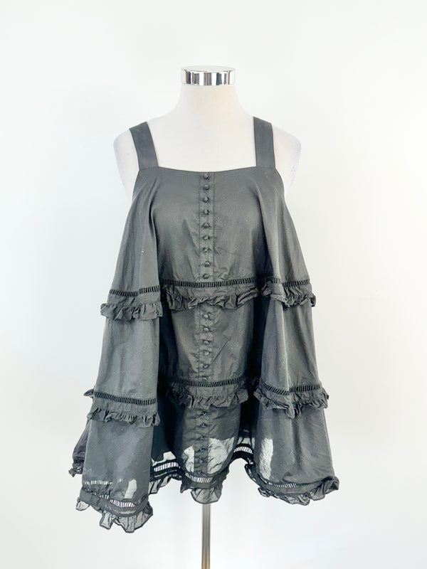 Joslin Black Cotton Tiered Blouse - AU14