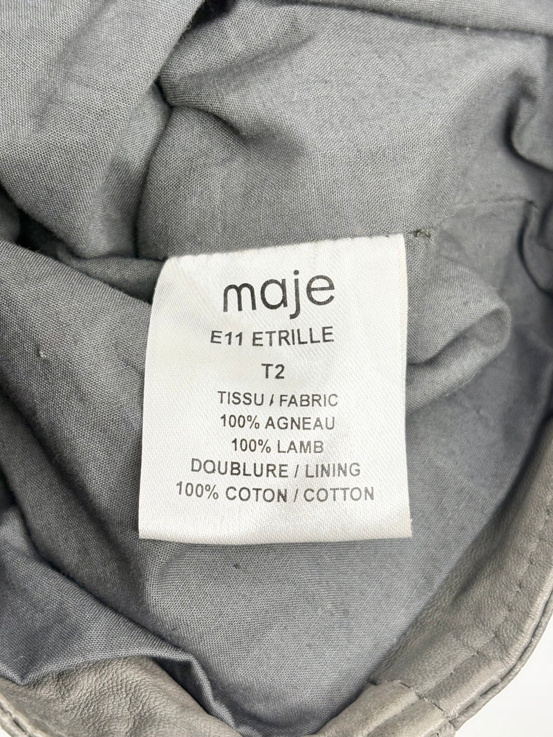 Maje Charcoal 'Etrille' Sleeveless Leather Jacket - AU10