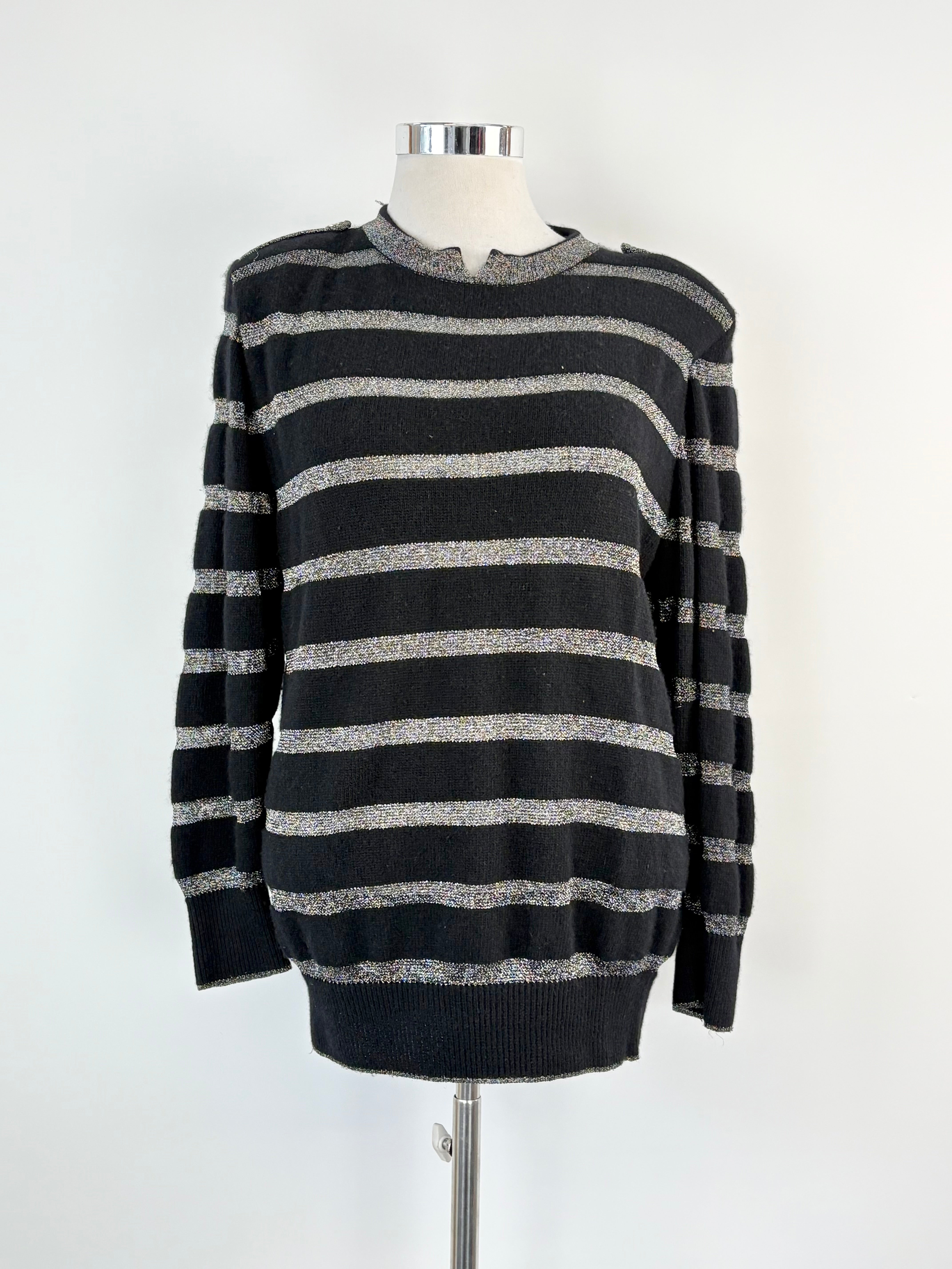 Vintage From Italy for Georges of Collins Street Black & Silver Striped Sweater - AU12/14