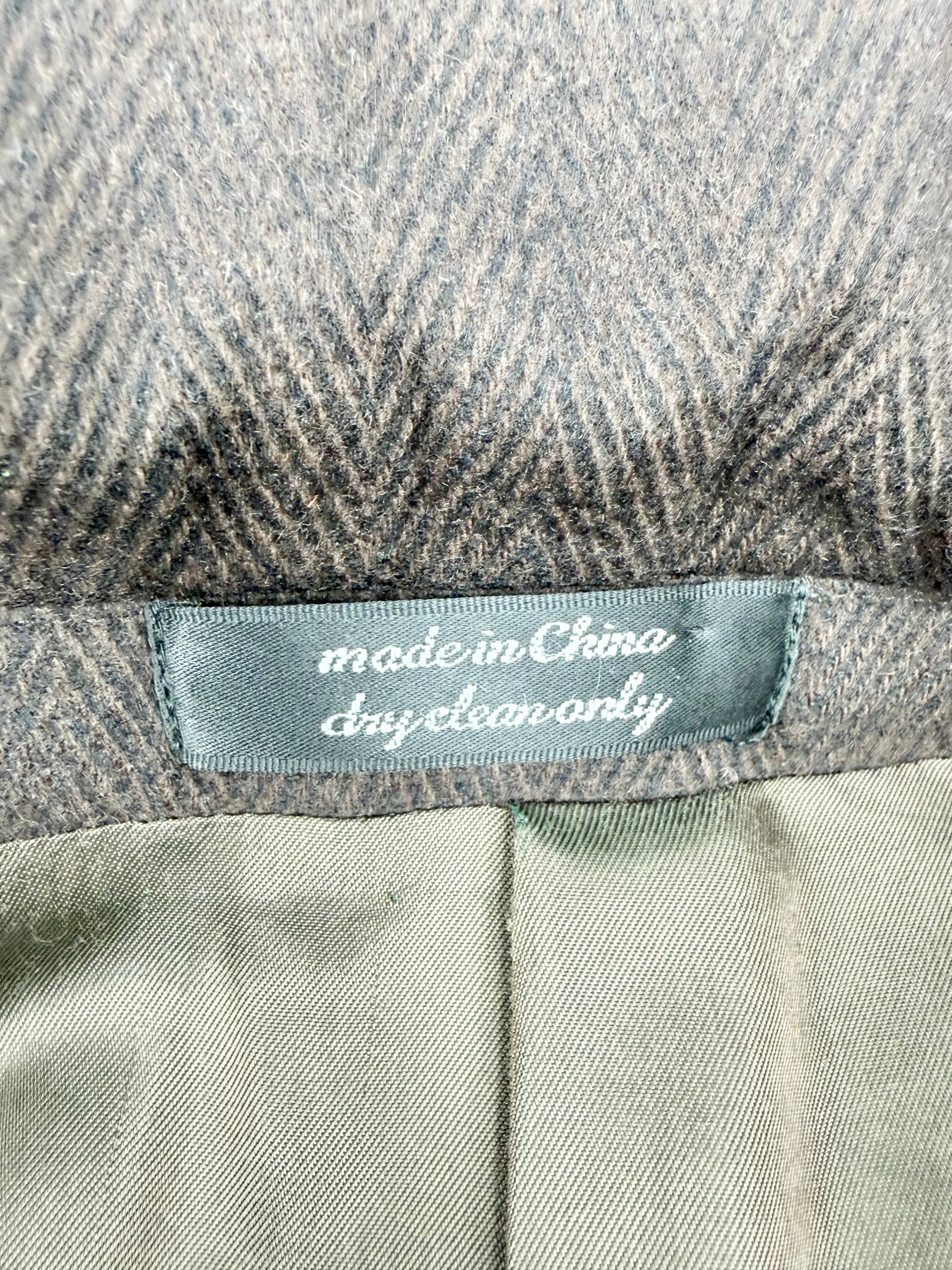 Calvin Klein Walnut Herringbone Pattern Cashmere Coat - 42