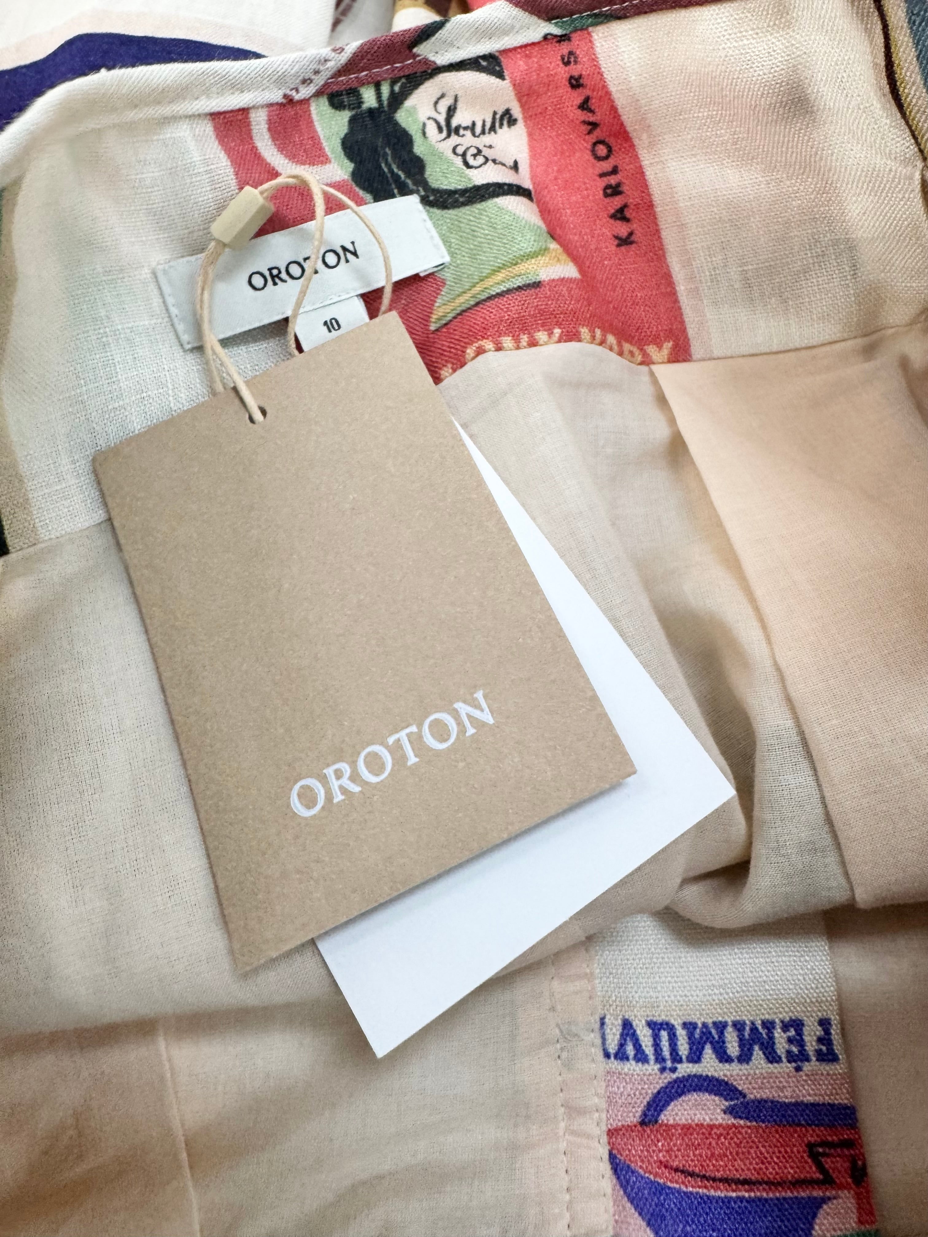 Oroton Biege 'Matchbox Print' Linen Skirt NWT - AU10