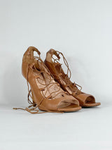 Scanlan Theodore Tan Leather High Heel Lace-Up Sandals - EU39