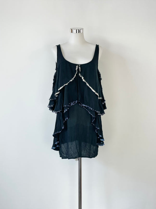 Sass & Bide Black 'Midnight Sequins' Tiered Dress - AU8