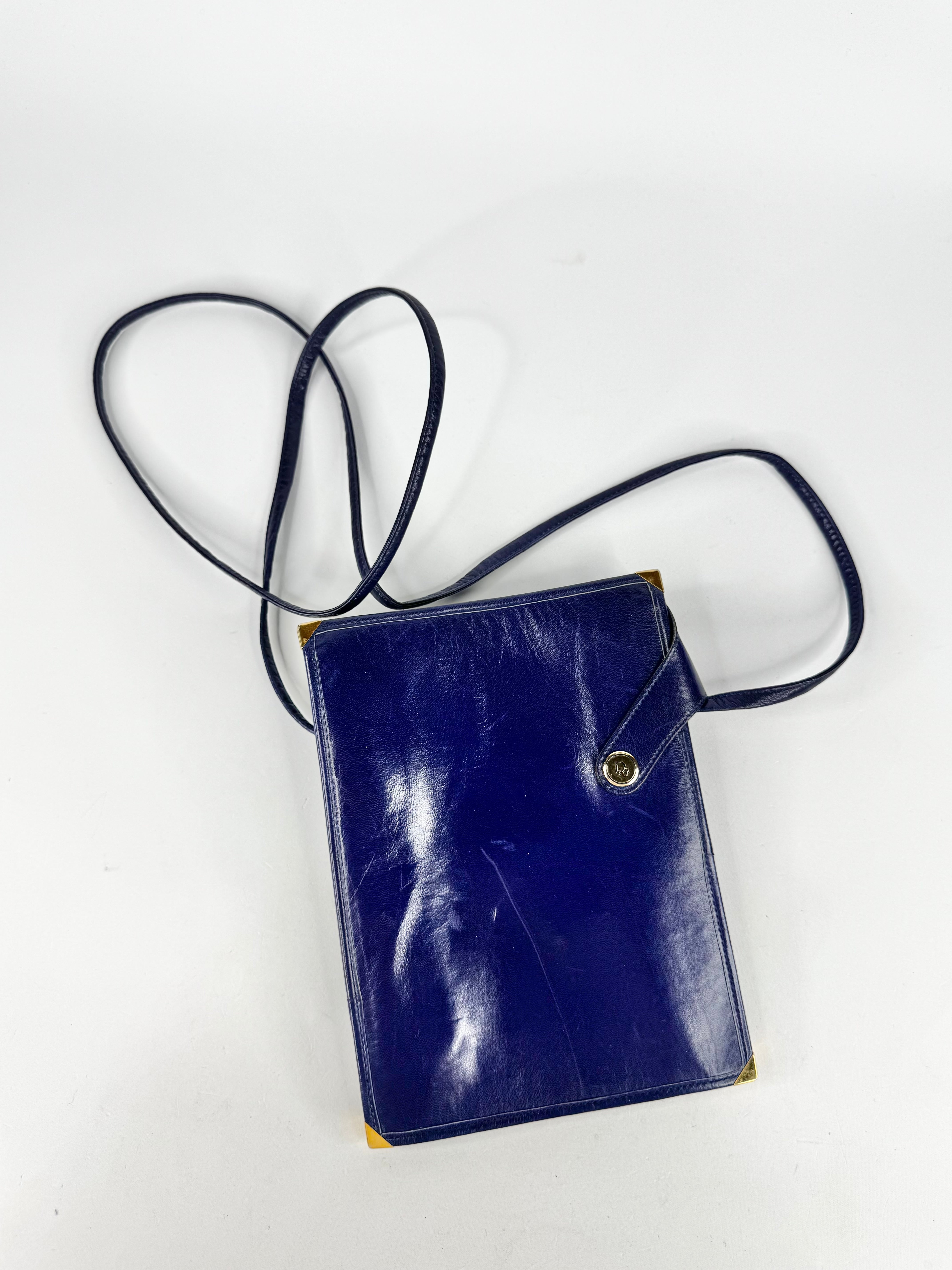 Vintage Christian Dior Blue Leather Cross Body Bag