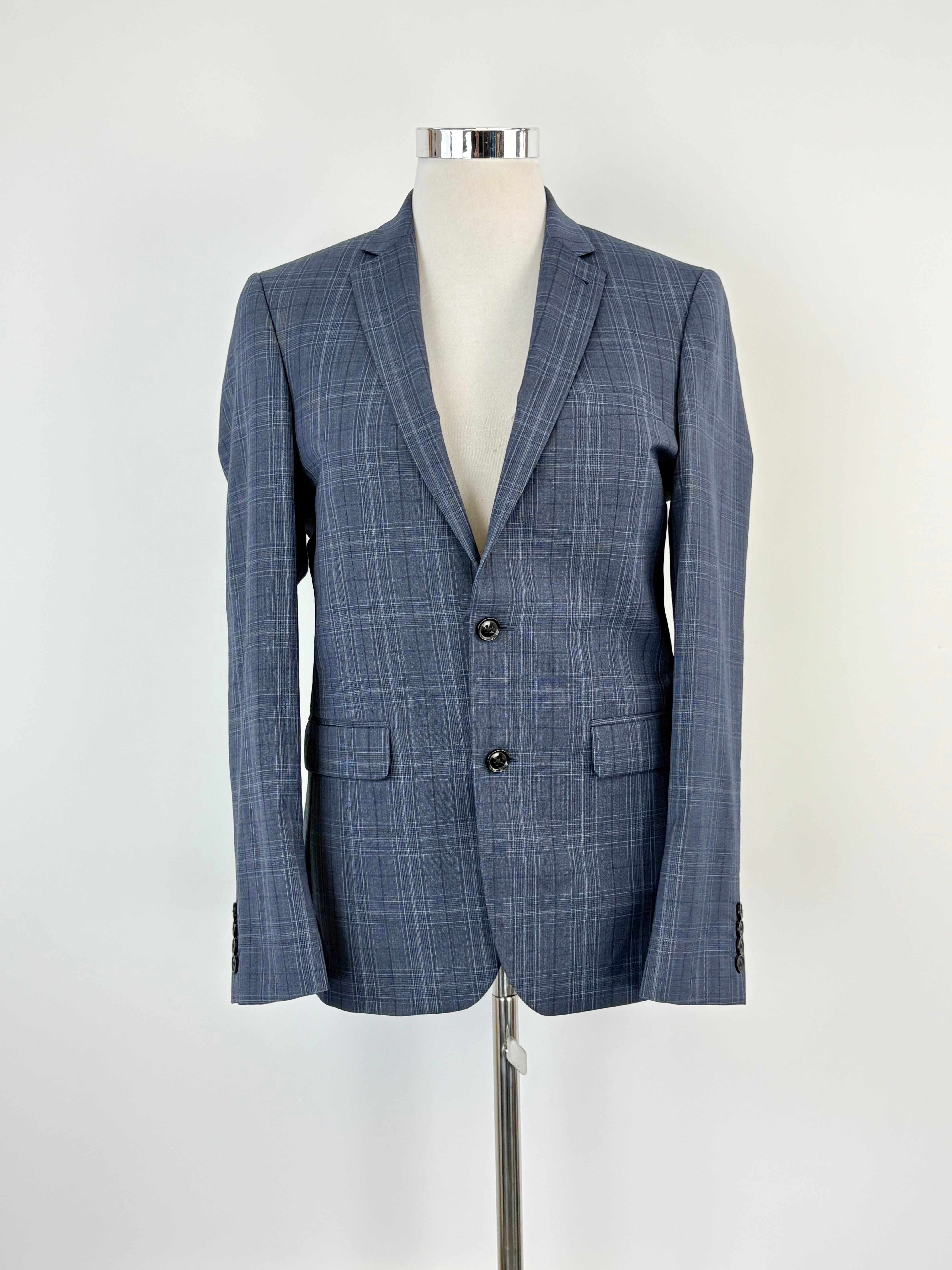 Simon Carter Navy Blue Check Wool-Blend Jacket - 40R