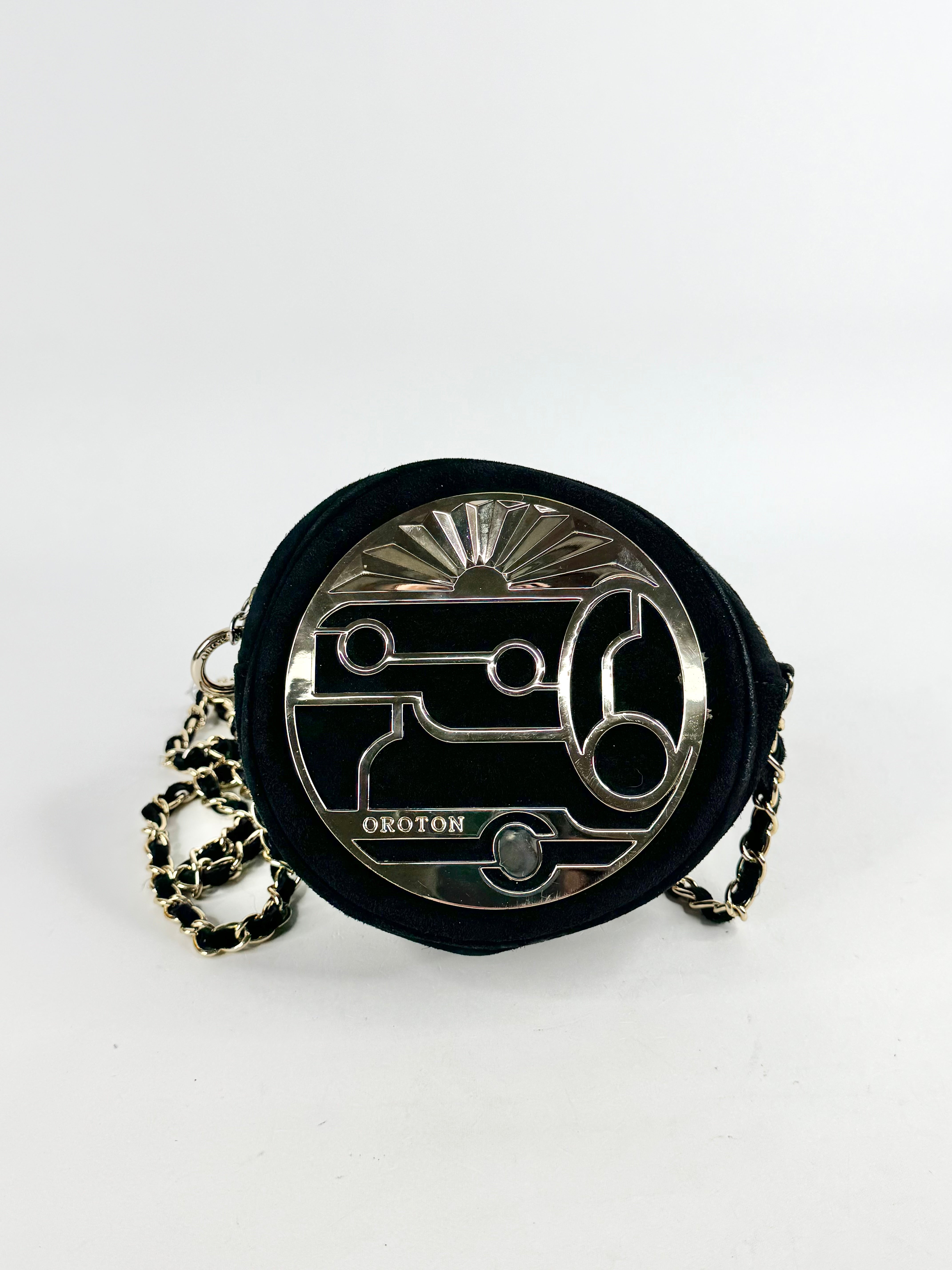 Oroton Black Suede Circle Handbag