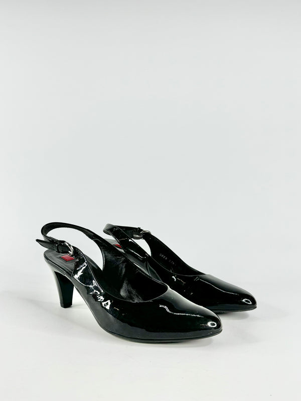 Hogl Black Patent Leather Sling Backs - EU37