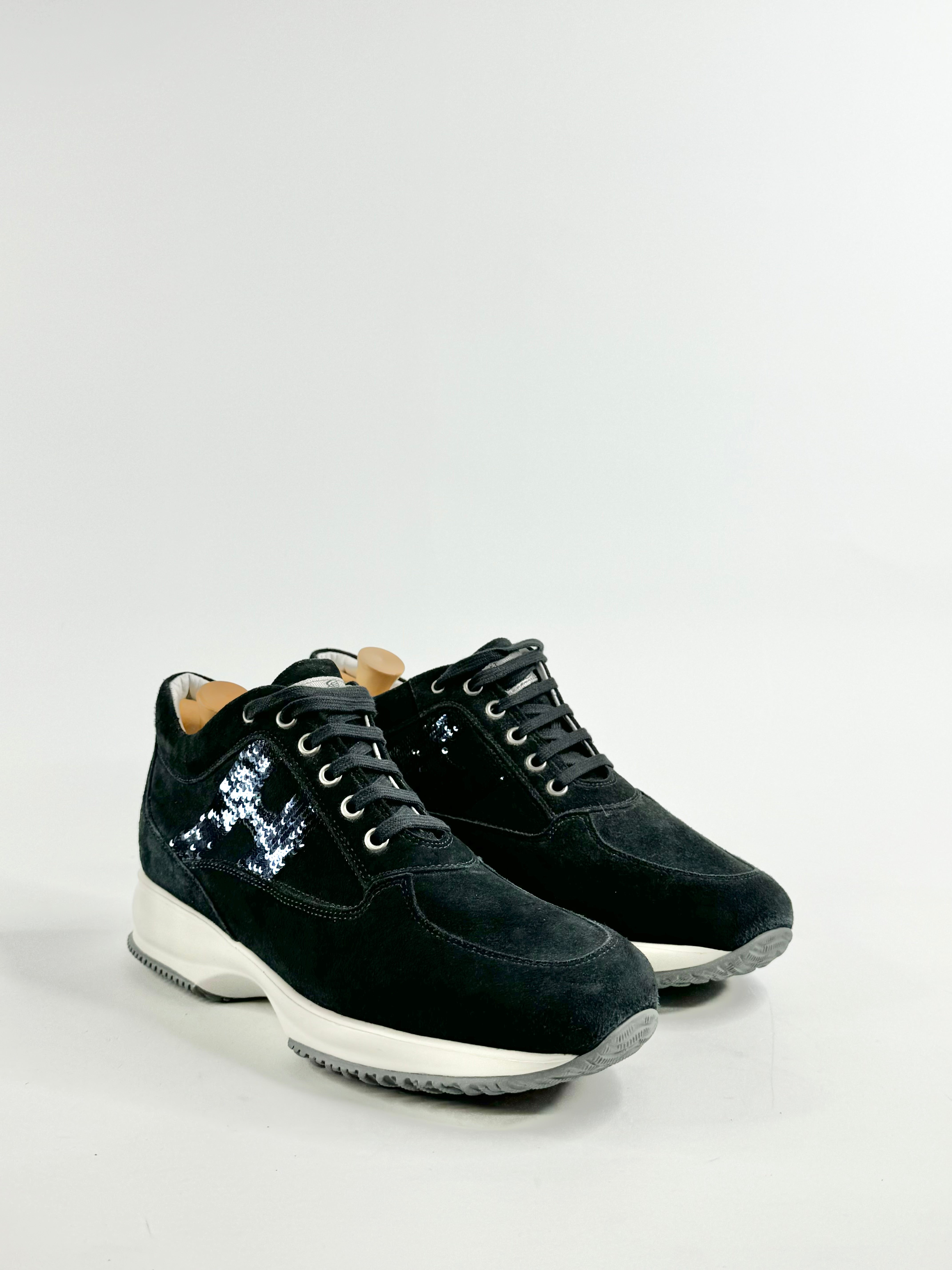 Hogan Interative Navy Blue Sequin Embellished Sneakers - EU40