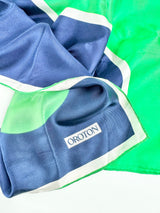 Oroton Navy & Green Square Silk Scarf