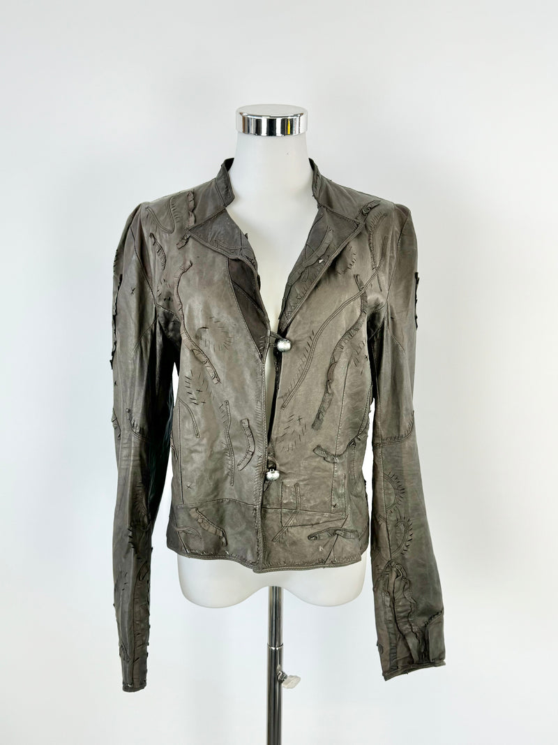 Sylvie Schimmel Lazer Cut Chocolate Leather Jacket - AU8/10