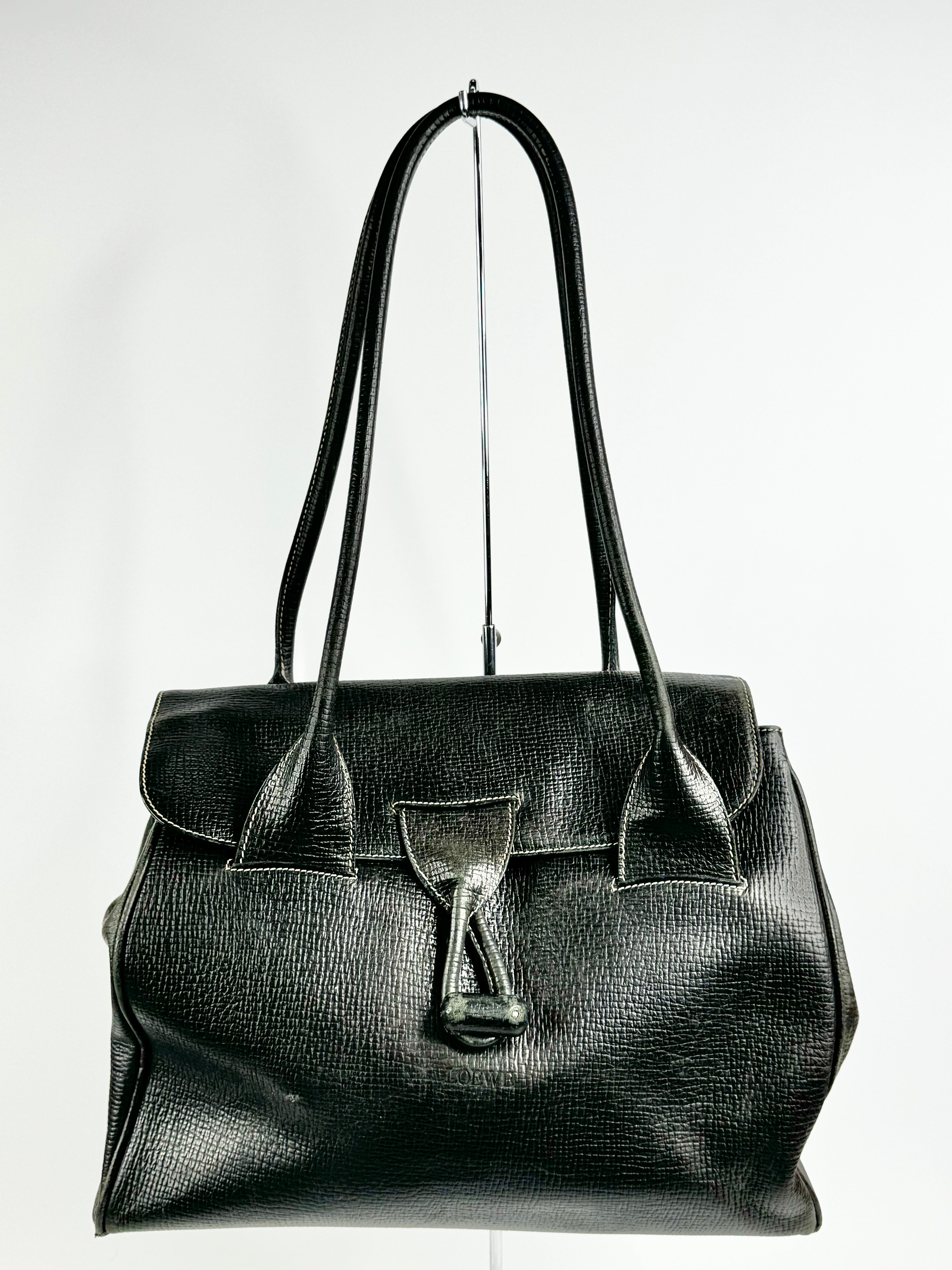 Vintage Loewe Black Leather Shoulder Bag