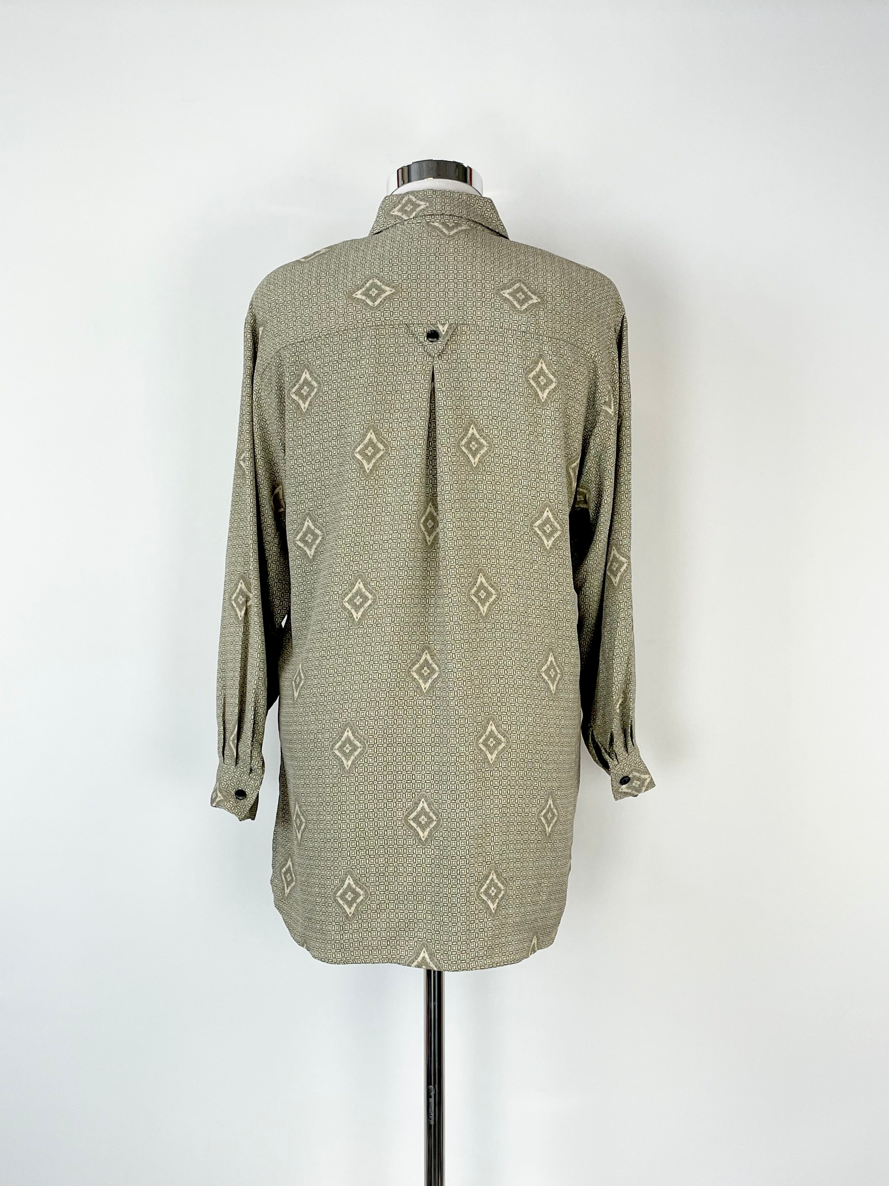 Vintage Japanese Beige Patterned Shirt - L