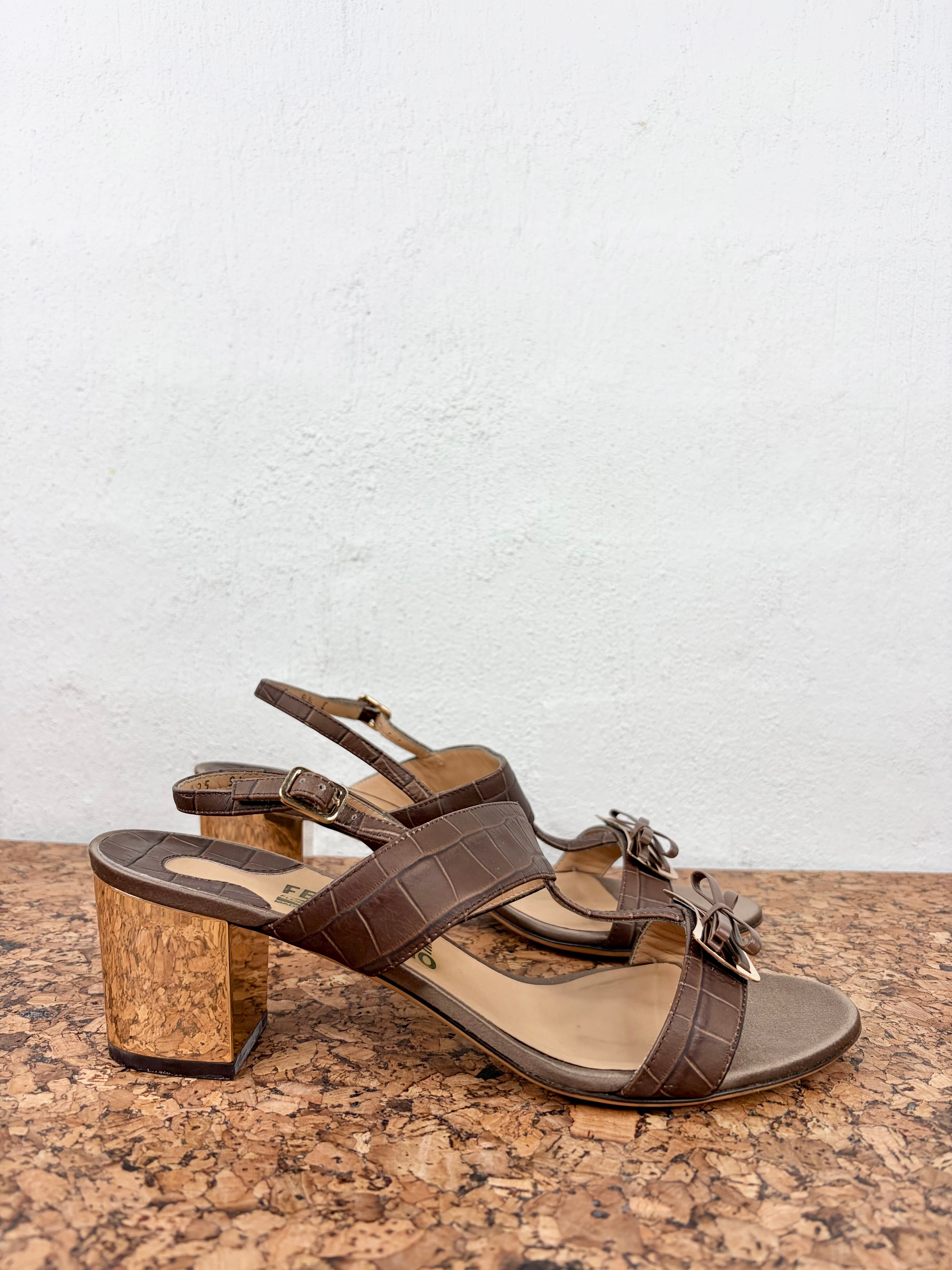 Salvatore Ferragamo 'Blues' Tobacco Heeled Sandal - EU40.5
