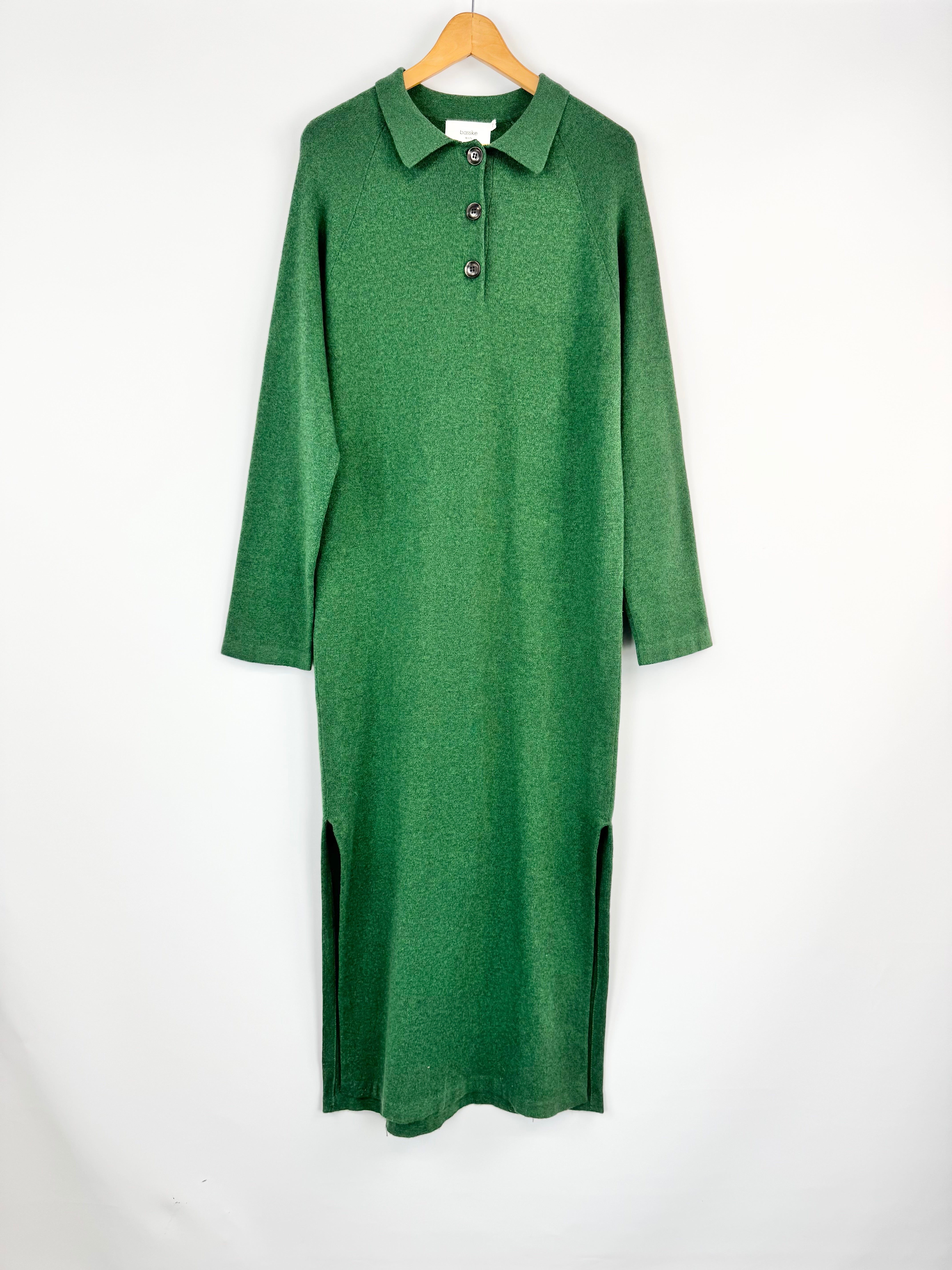 Bassike Green Marl Longline Compact Knit Dress - AU6/8