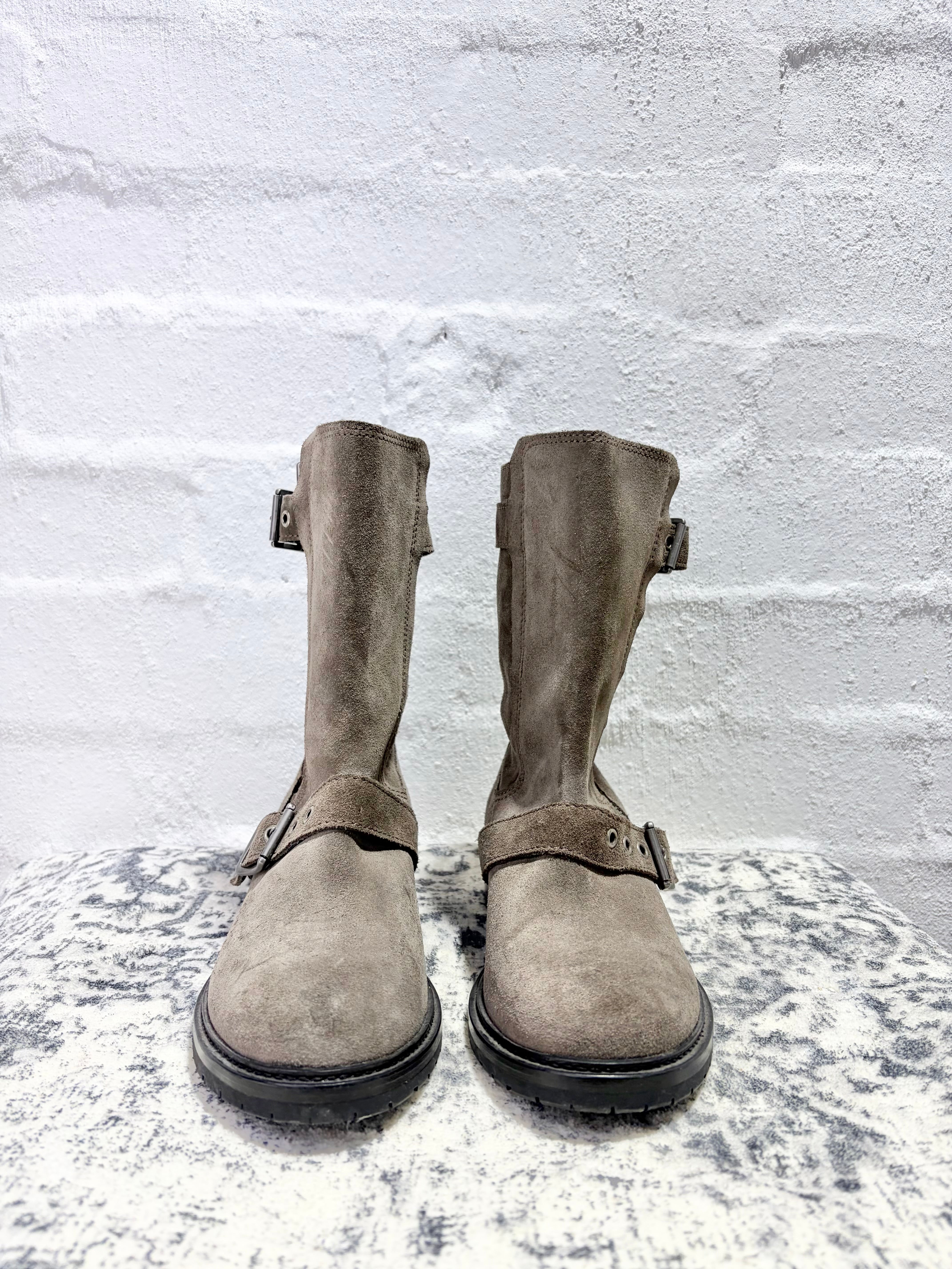 All Saints Grey Suede Biker Boot - EU39