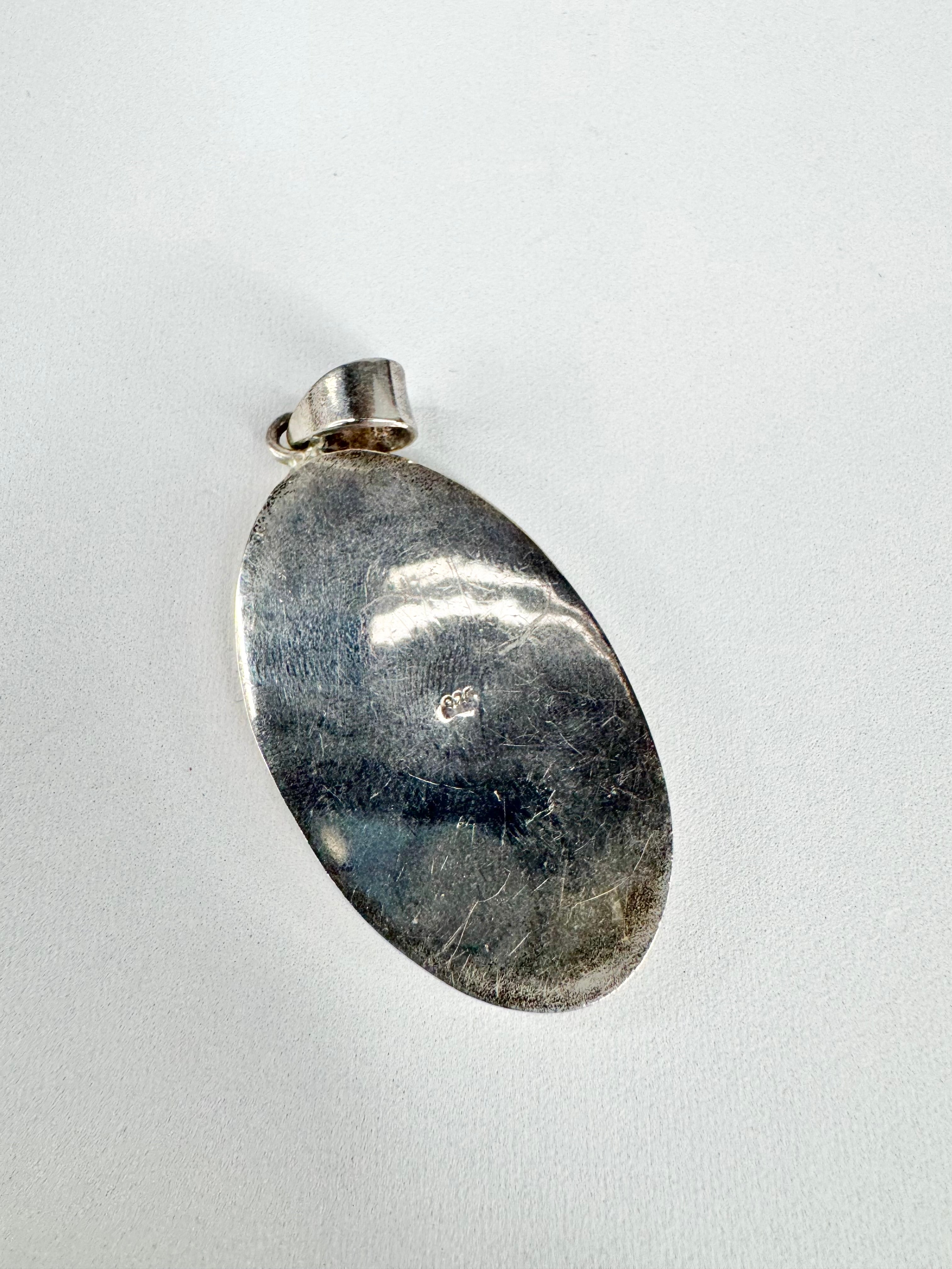 Large Oval Silver Powder Pink & Blue Shell Pendant