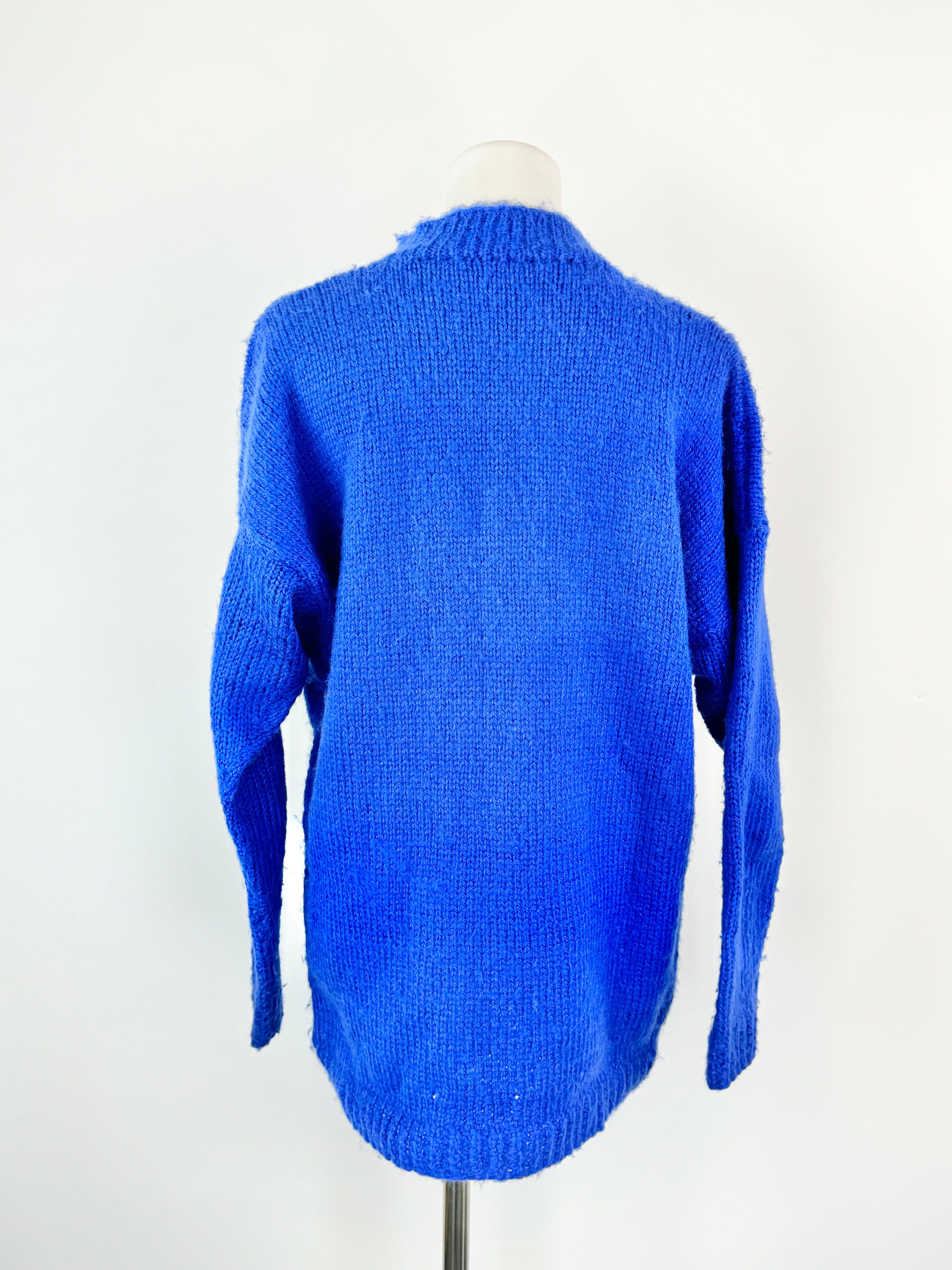 Vintage 80s Blue Hand Knitted Jumper - AU10